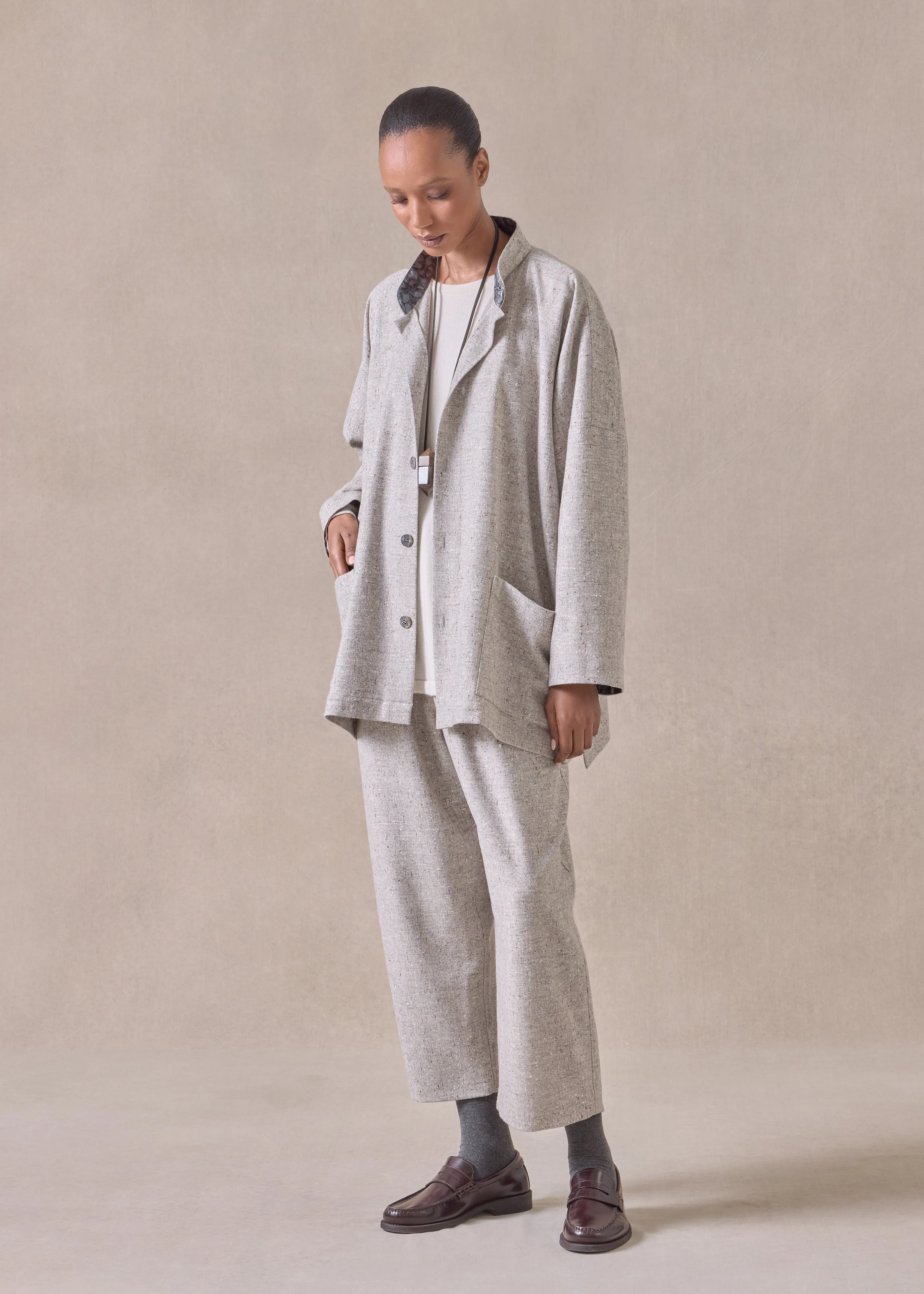 wool japanese trouser (stone) sold by eskandar product image thumbnail 5