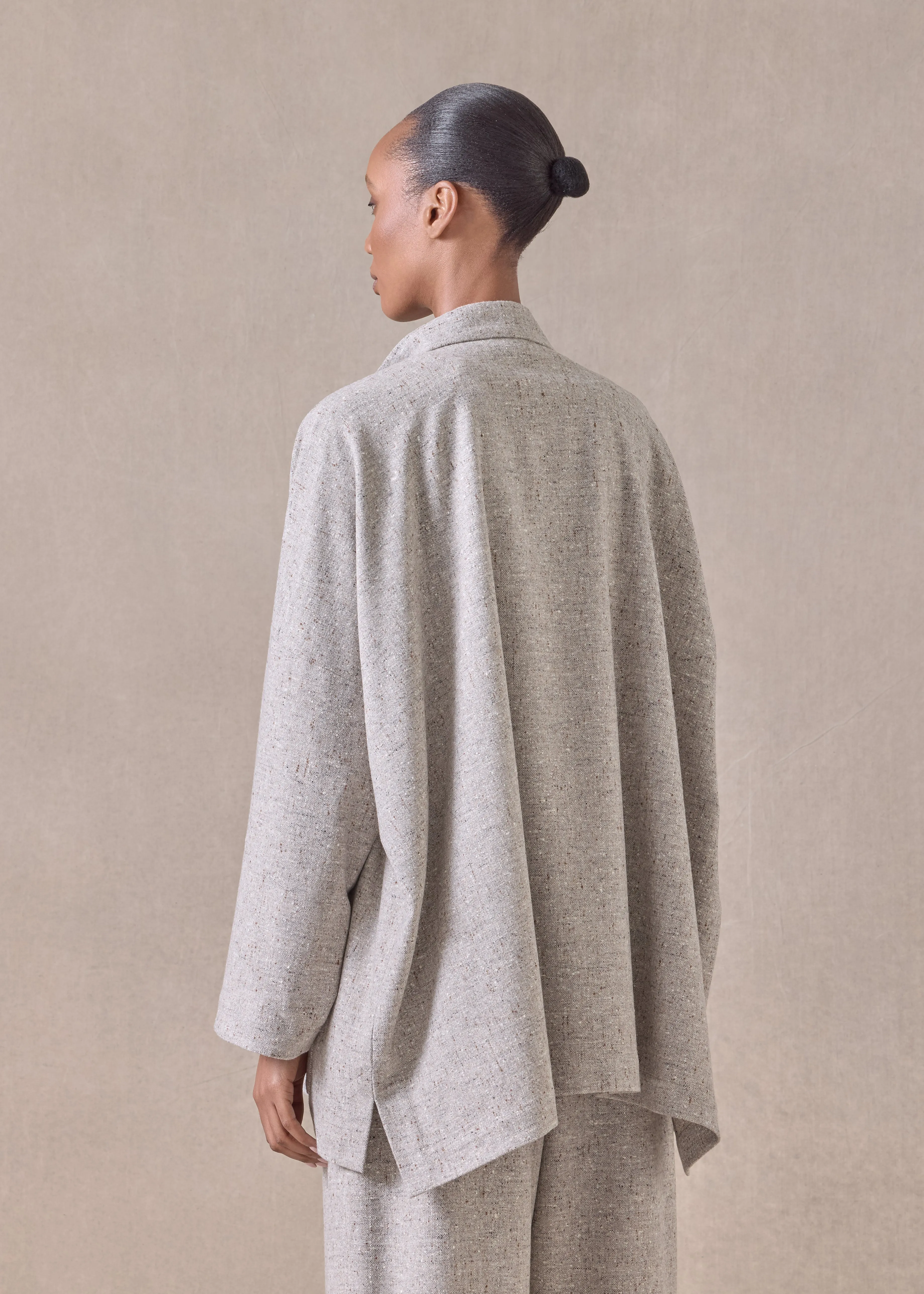 wool wide longer back mandarin jacket- long (stone) sold by eskandar product image thumbnail 5