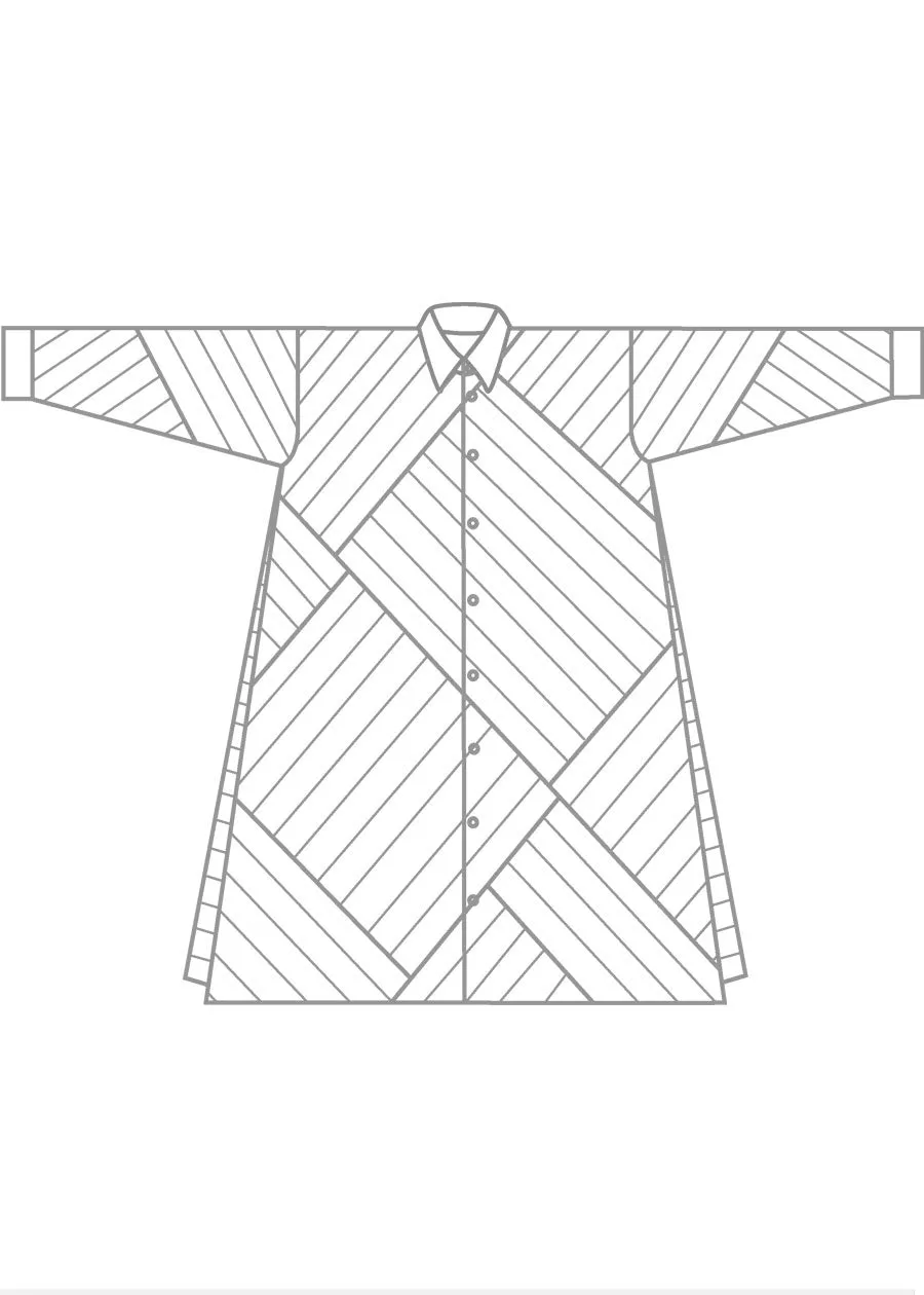 cotton slim a-line long sleeve shirt dress with collar and stepped insert -3/4 length (blackstripe) sold by eskandar product image thumbnail 5