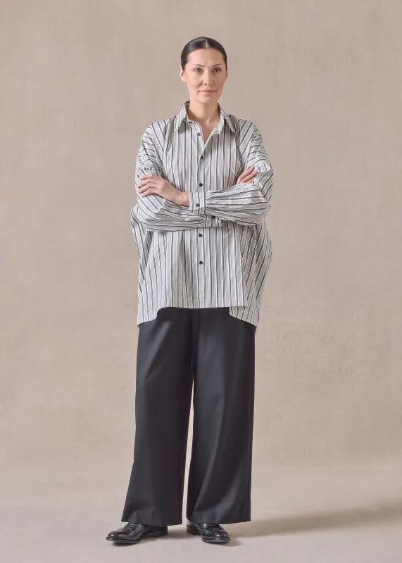 cotton wide longer back shirt with collar - long (blackstripe) sold by eskandar