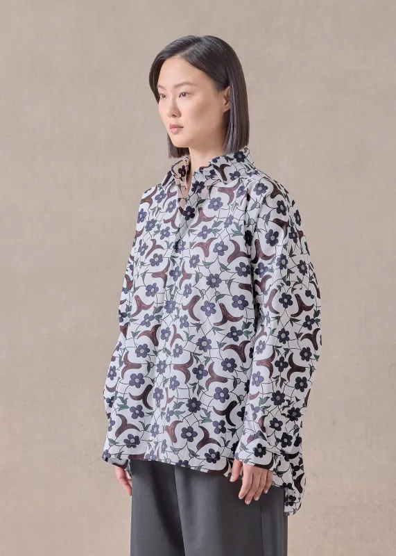 cotton wide longer back shirt with collar - mid plus (bluebrown) sold by eskandar