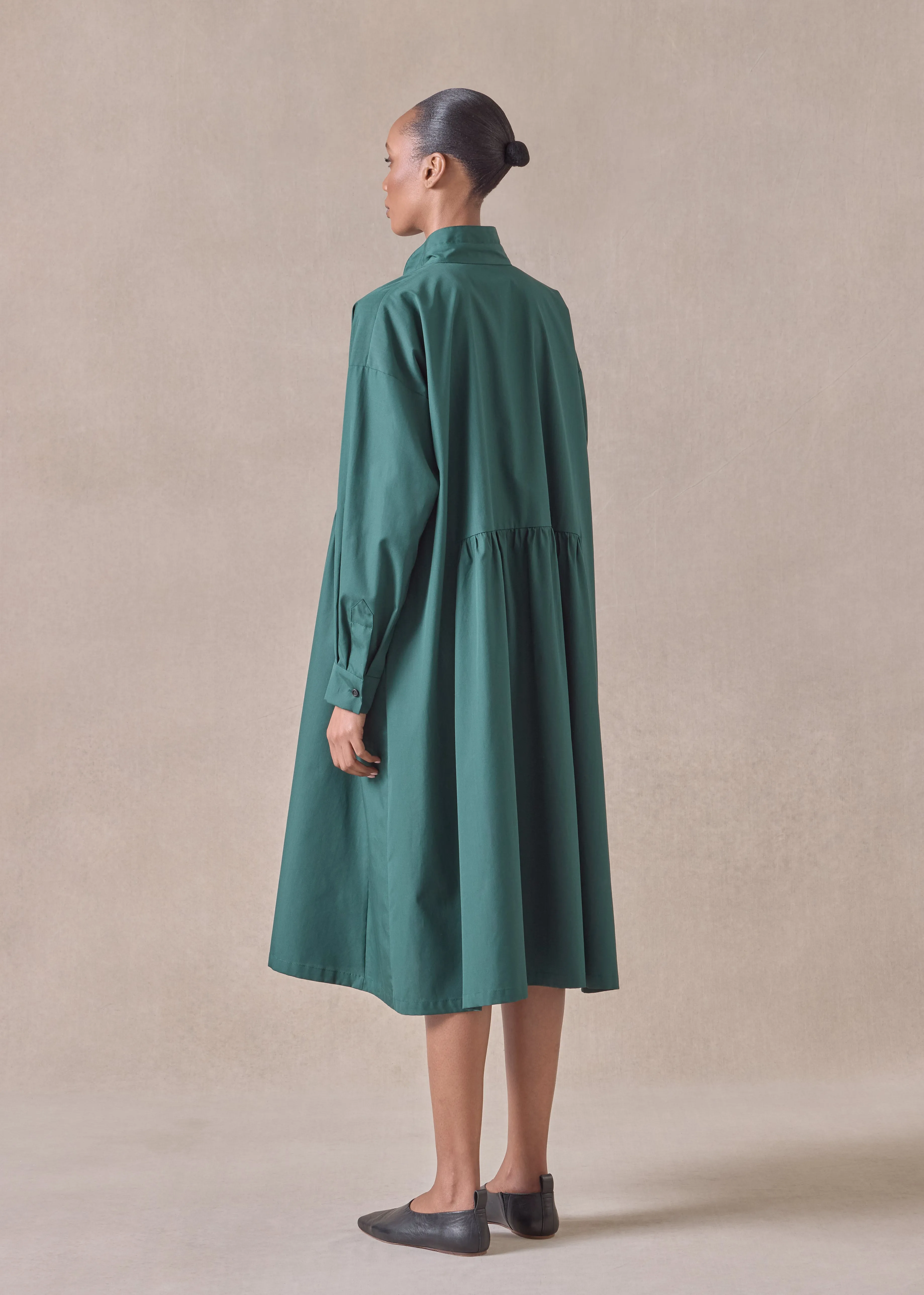 cotton double stand collar shirt dress with pleated layer (spruce) sold by eskandar product image thumbnail 4