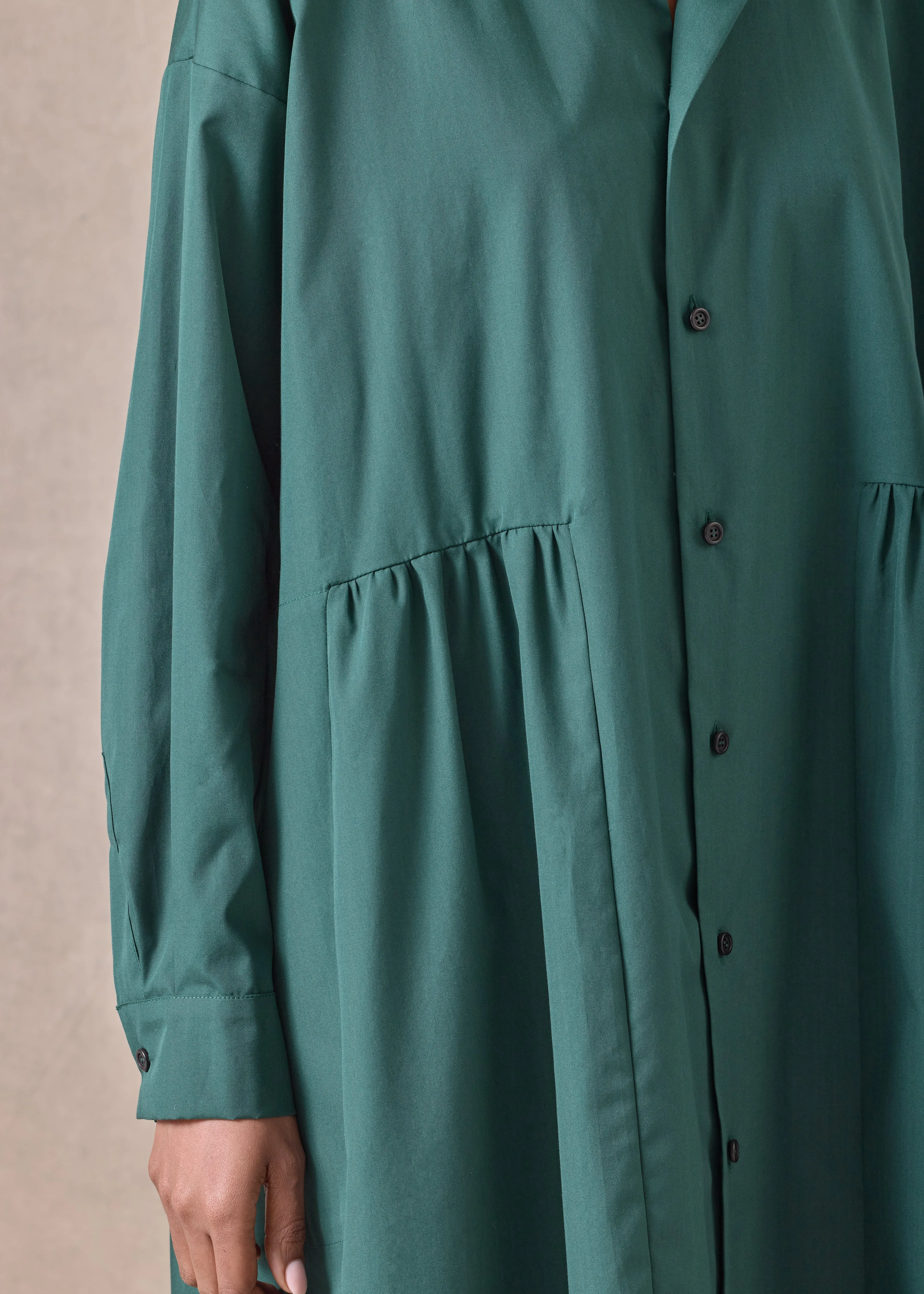 cotton double stand collar shirt dress with pleated layer (spruce) sold by eskandar product image thumbnail 2