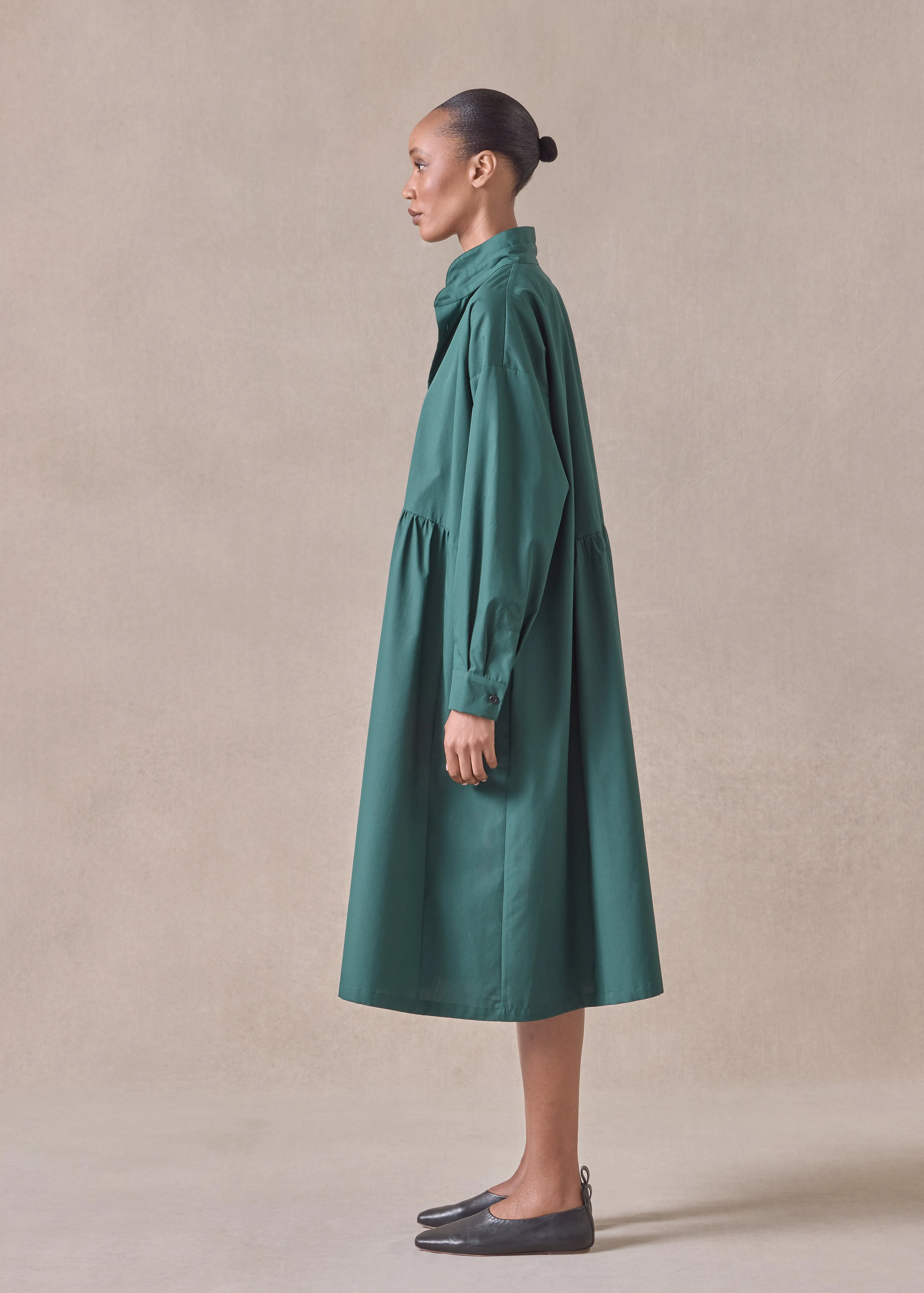 cotton double stand collar shirt dress with pleated layer (spruce) sold by eskandar product image thumbnail 3