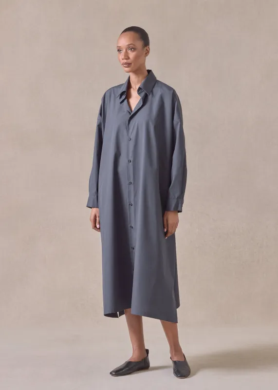 cotton wide a-line shirt dress with collar (pencilgrey) sold by eskandar