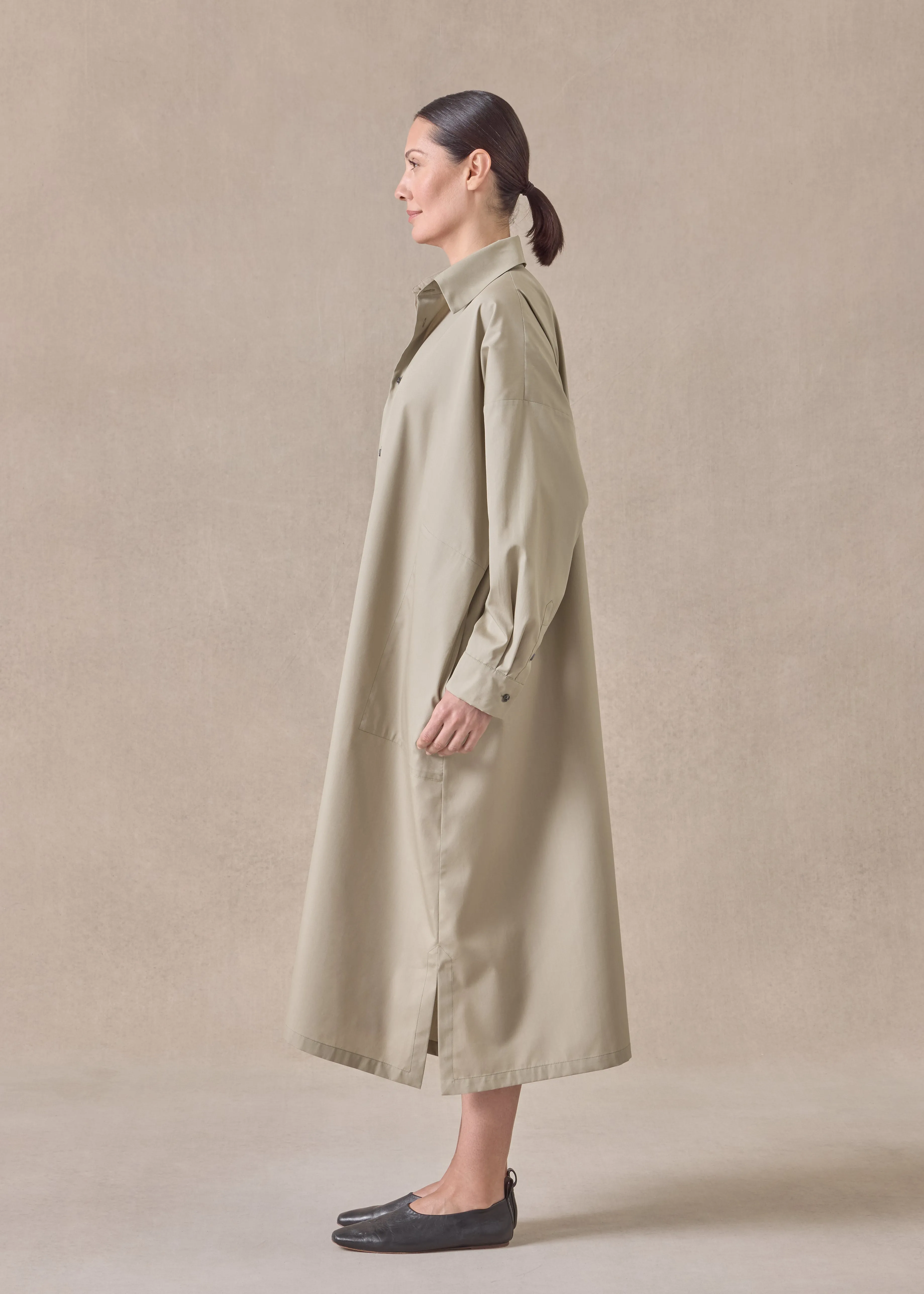 cotton wide a-line shirt dress with collar (greensand) sold by eskandar product image thumbnail 3