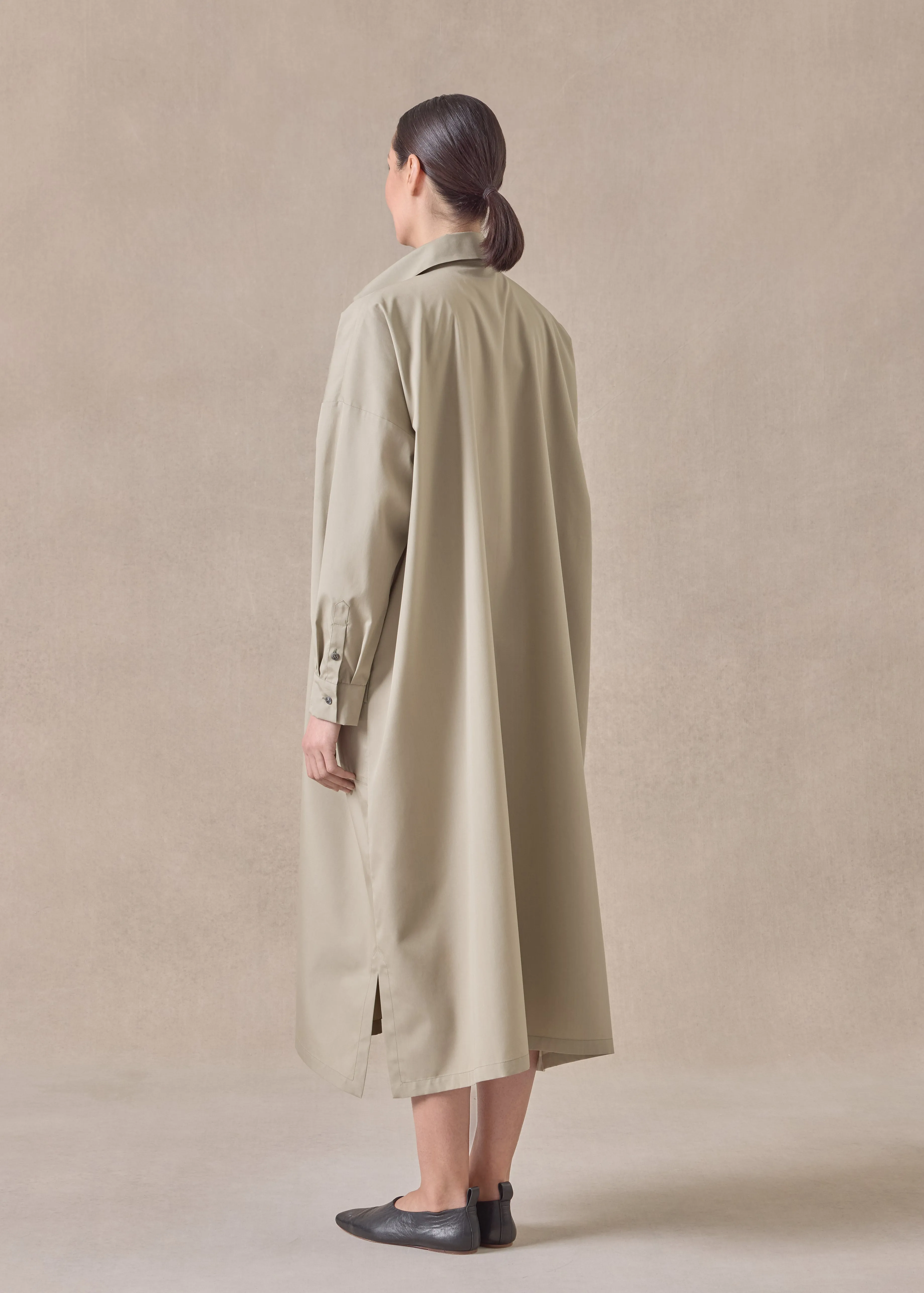 cotton wide a-line shirt dress with collar (greensand) sold by eskandar product image thumbnail 4