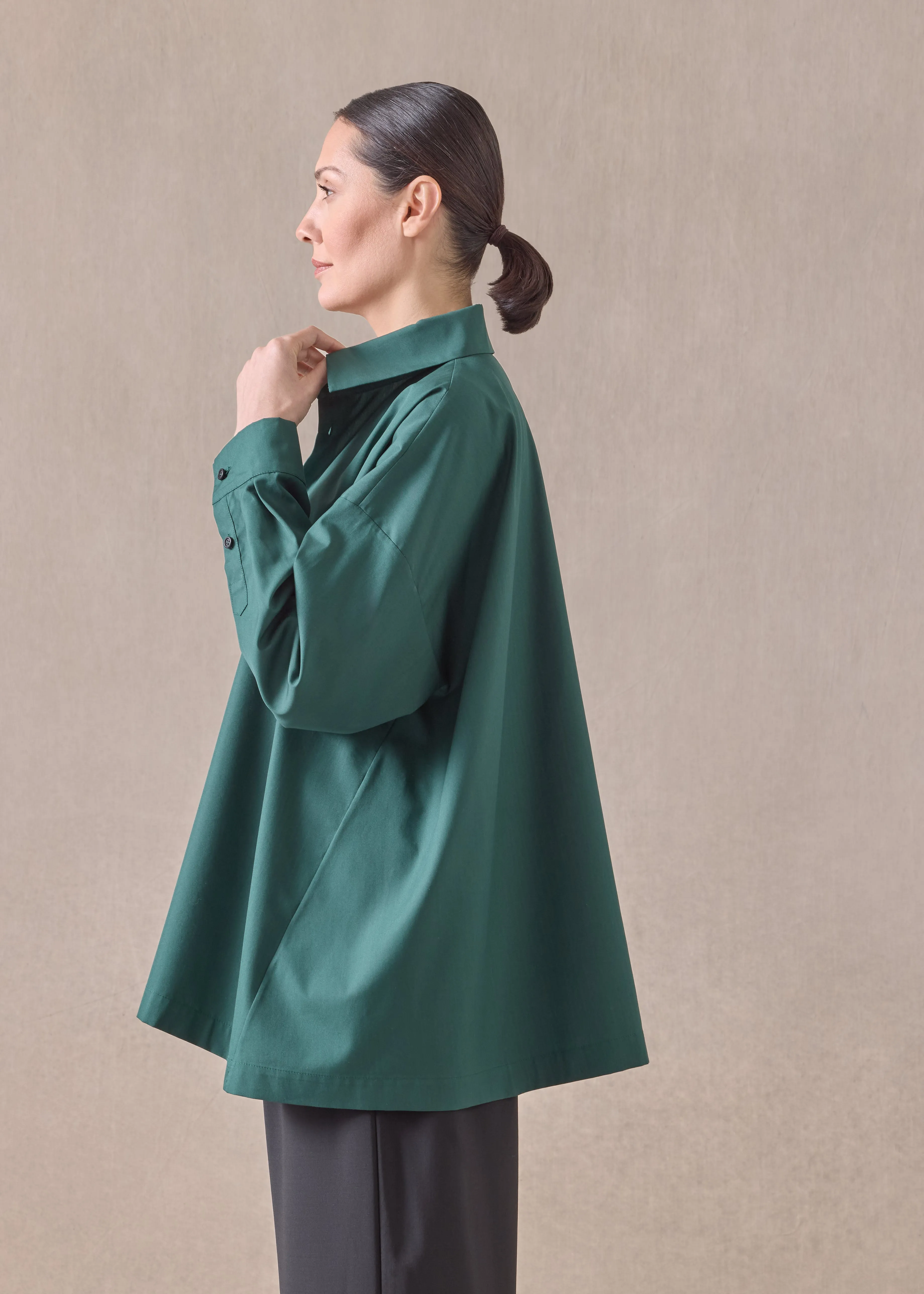 cotton angle to front side seam shirt with collar - long (spruce) sold by eskandar product image thumbnail 2