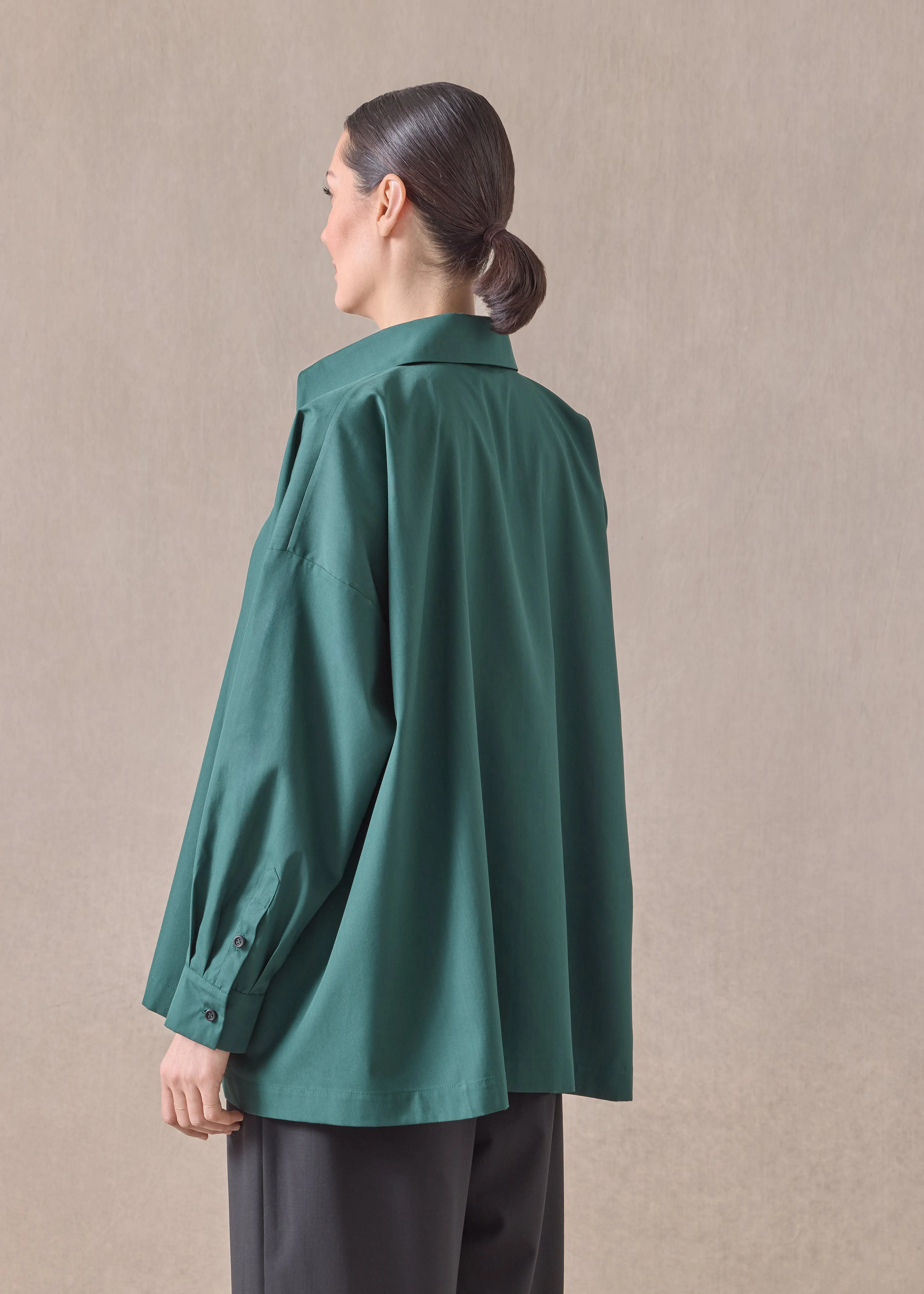 cotton angle to front side seam shirt with collar - long (spruce) sold by eskandar product image thumbnail 3