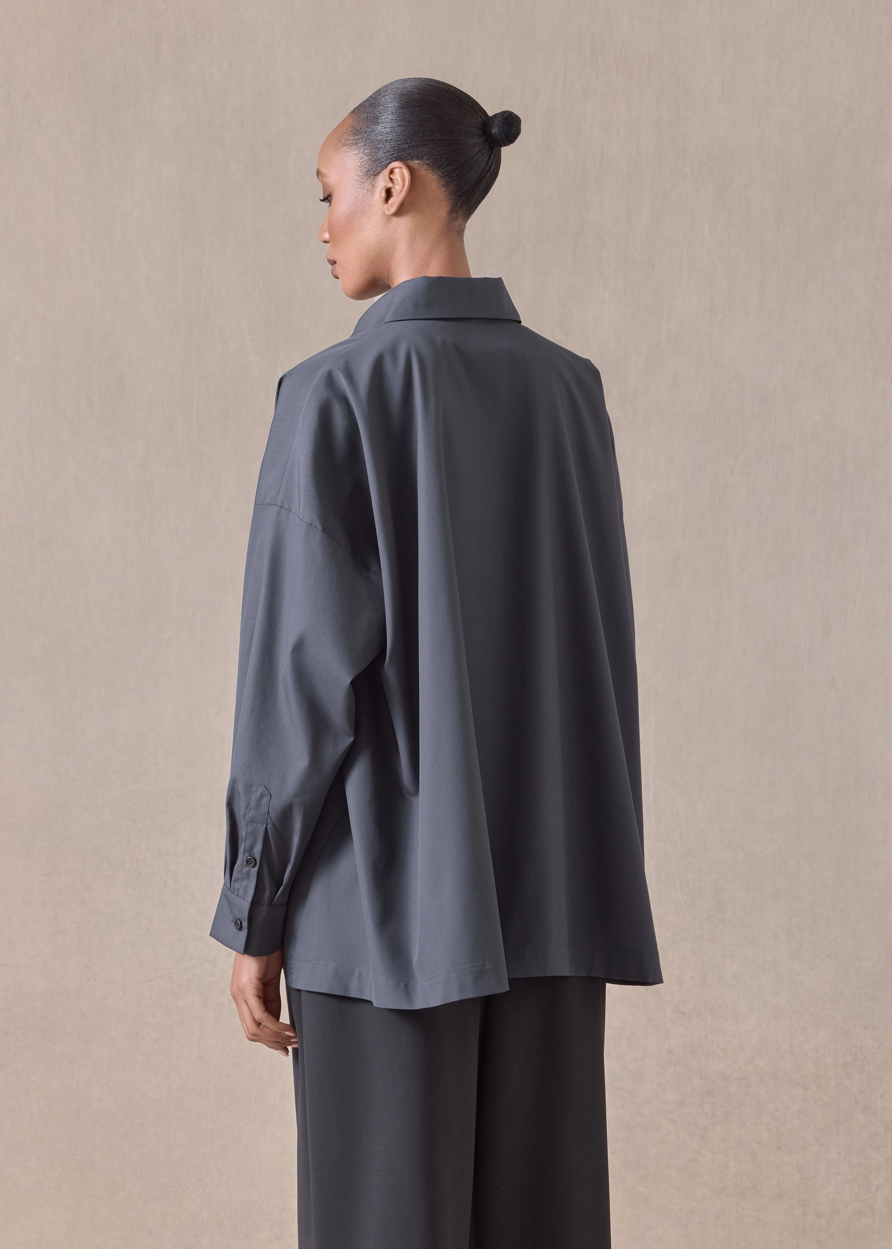 cotton angle to front side seam shirt with collar - long (pencilgrey) sold by eskandar product image thumbnail 3