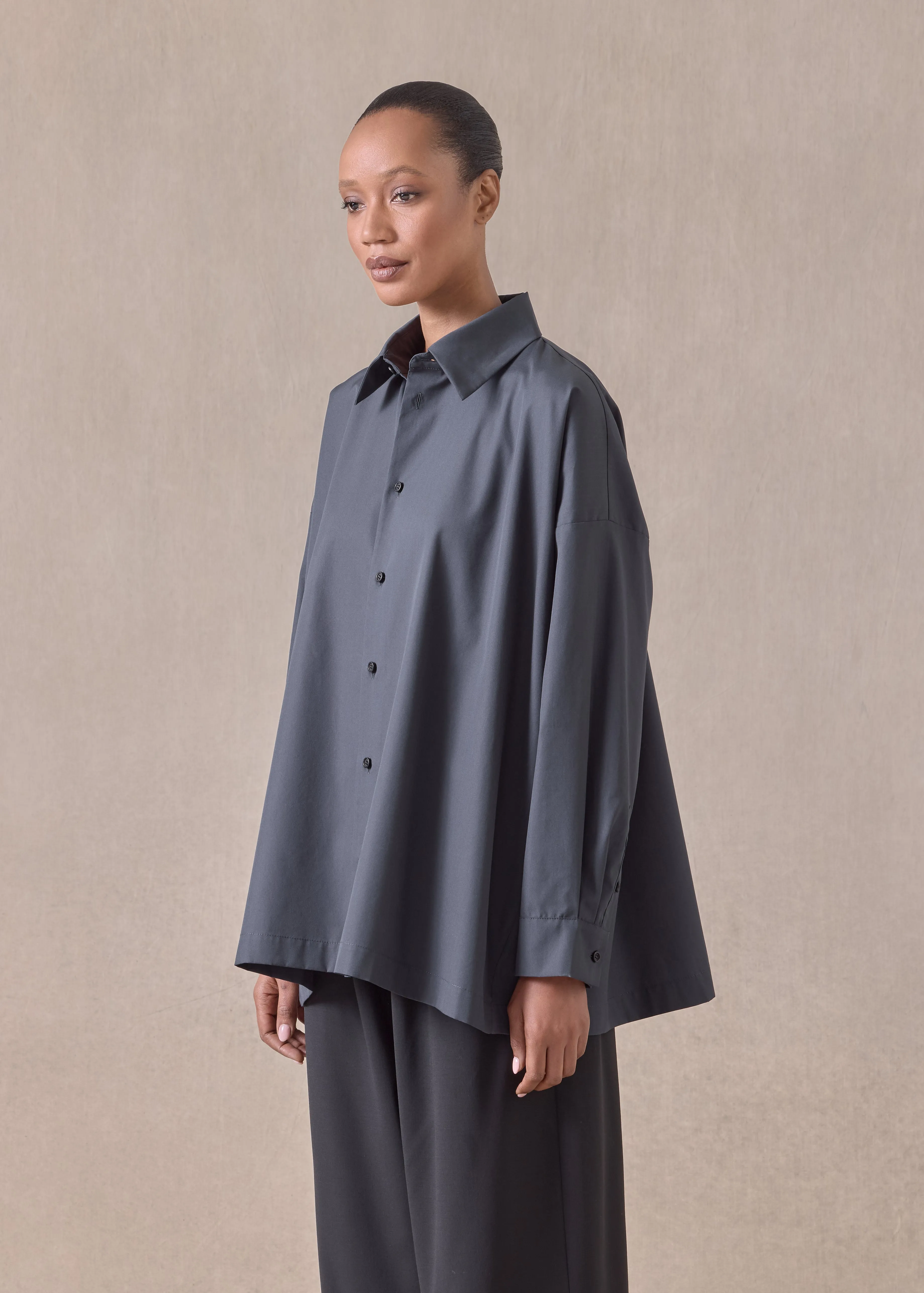 cotton angle to front side seam shirt with collar - long (pencilgrey) sold by eskandar