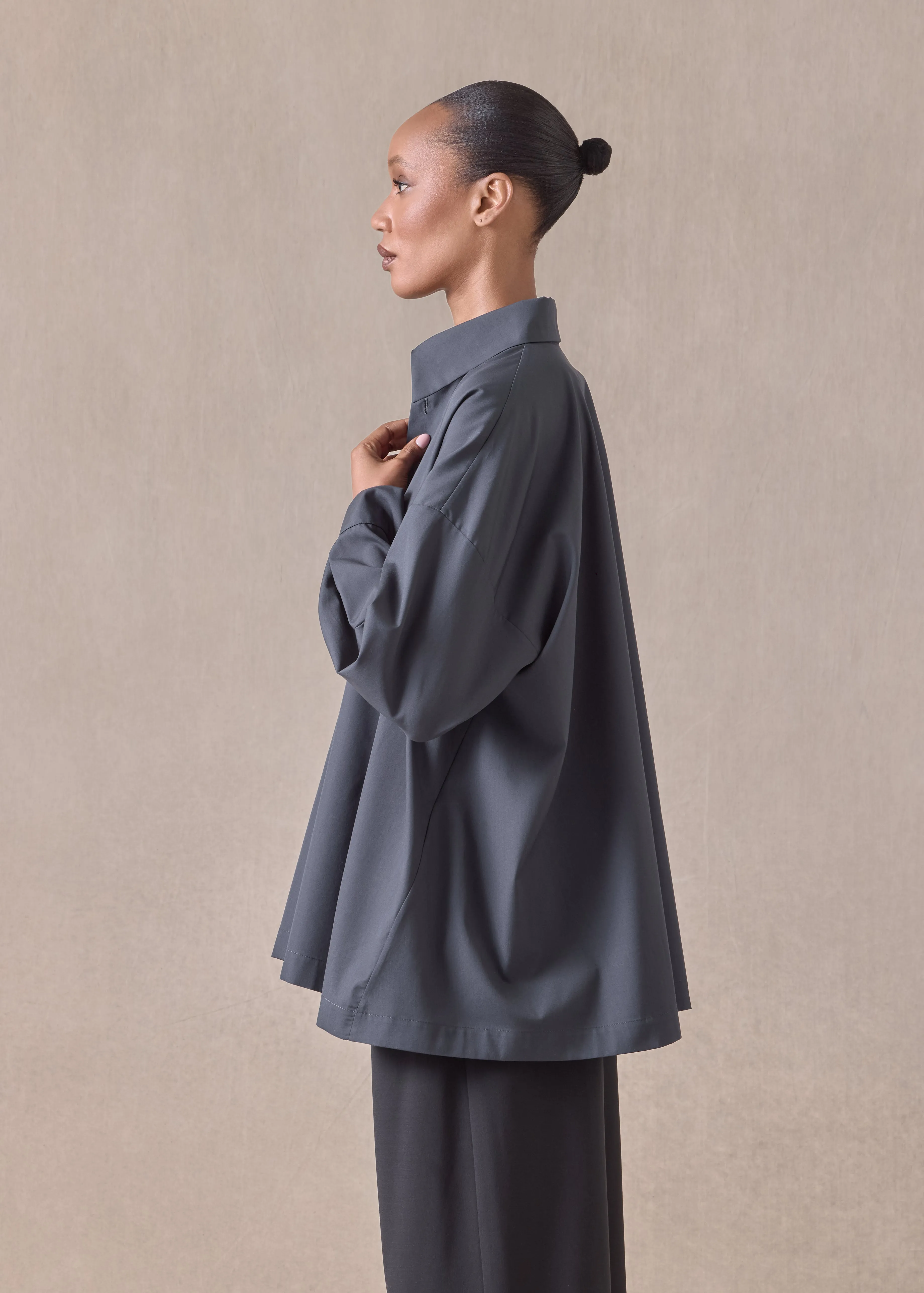 cotton angle to front side seam shirt with collar - long (pencilgrey) sold by eskandar product image thumbnail 2