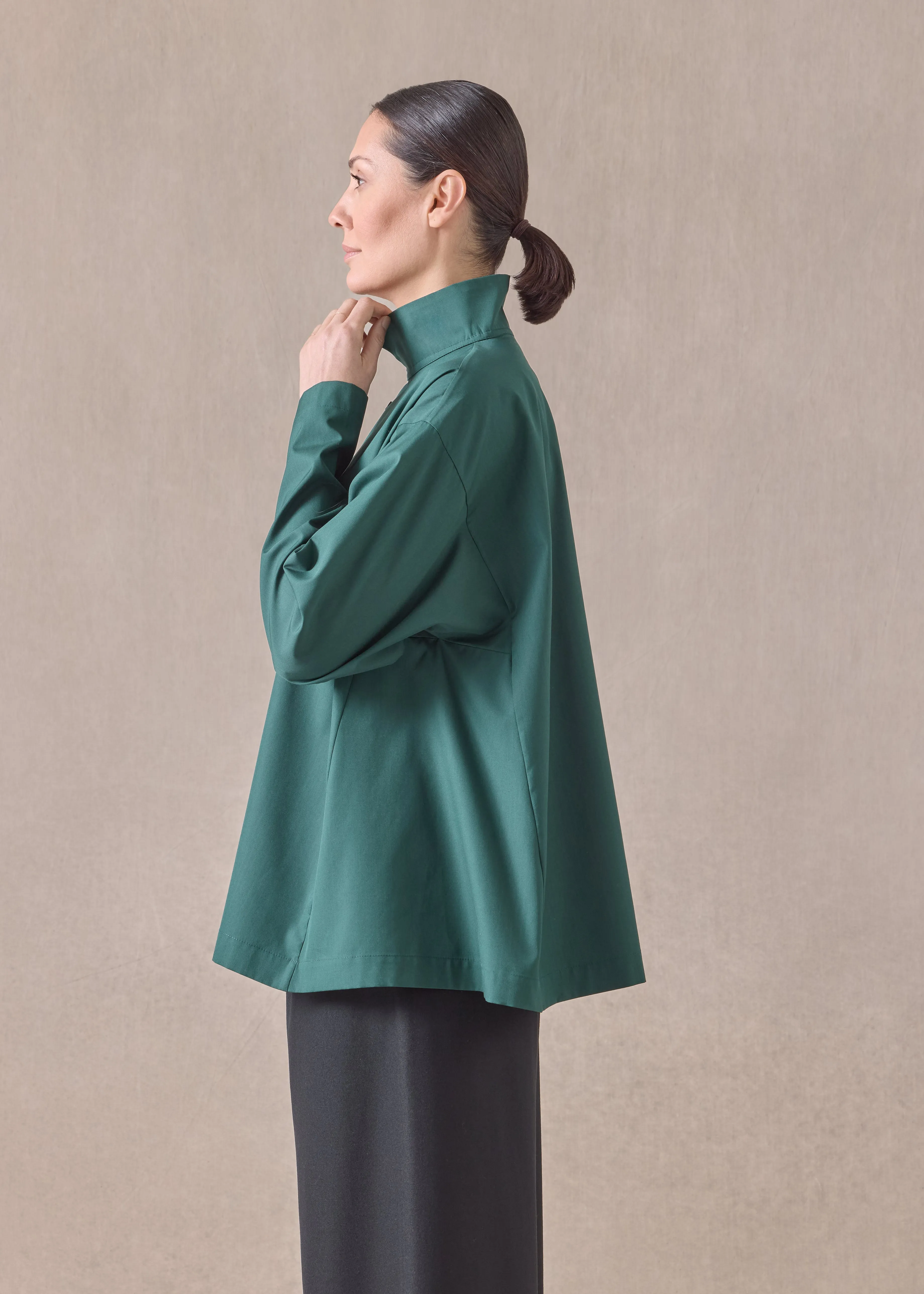 cotton side panelled two collar shirt - mid plus (spruce) sold by eskandar product image thumbnail 3