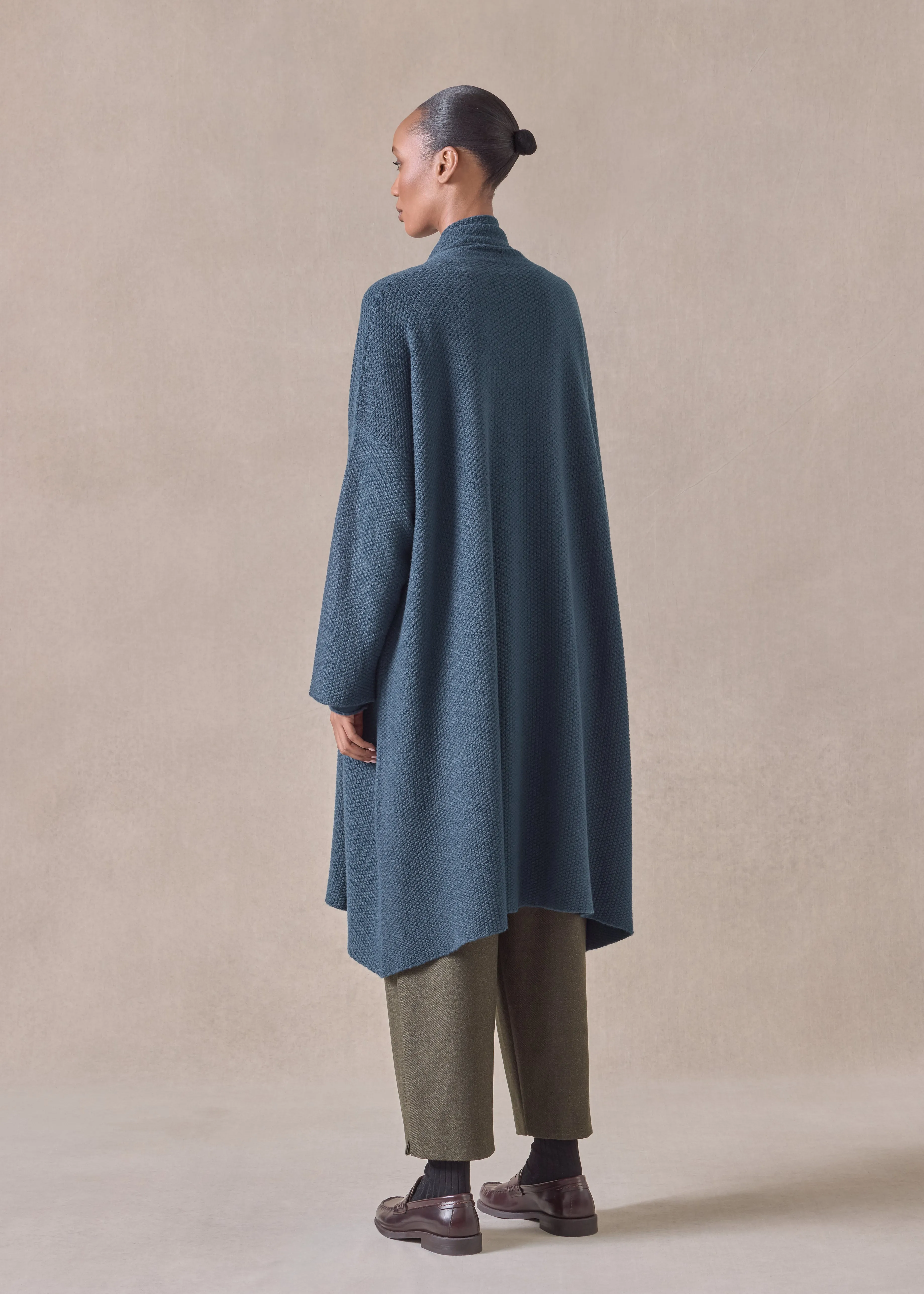 cashmere a-line scrunch shawl collar cardigan - very long (tealdark) sold by eskandar product image thumbnail 3