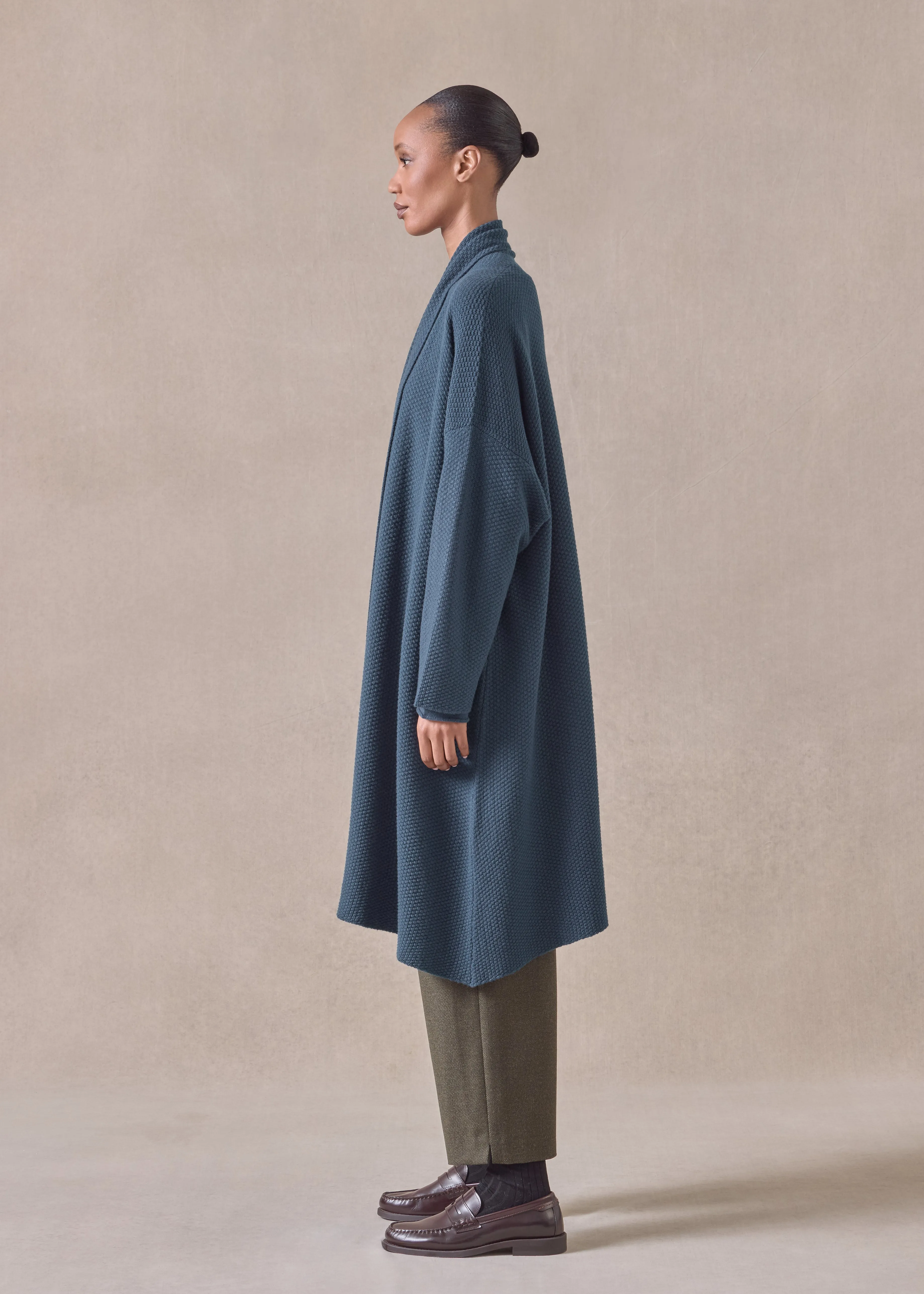 cashmere a-line scrunch shawl collar cardigan - very long (tealdark) sold by eskandar product image thumbnail 2