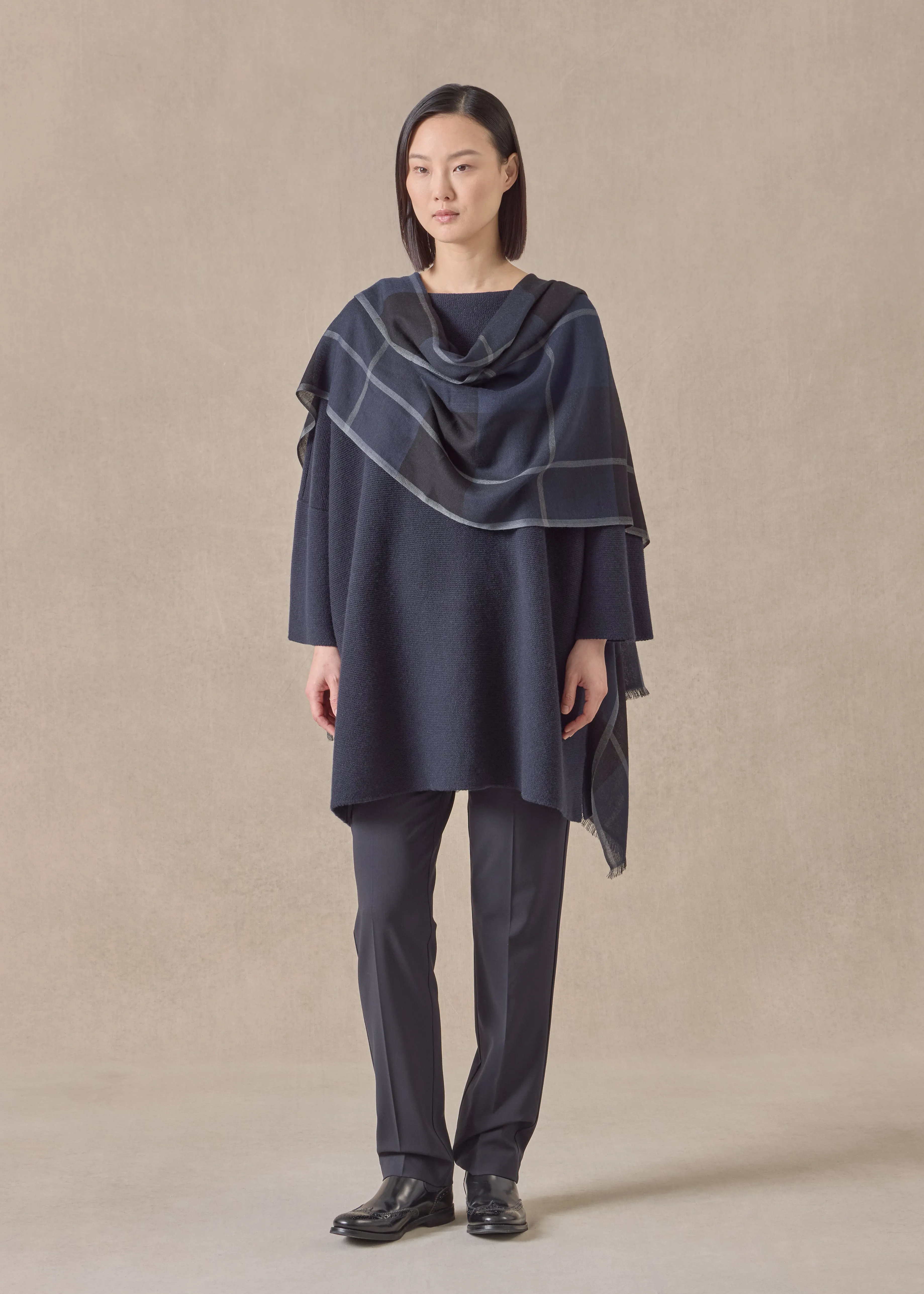 cashmere slash neck 3/4 sleeve sweater - long plus with slits (navydark) sold by eskandar