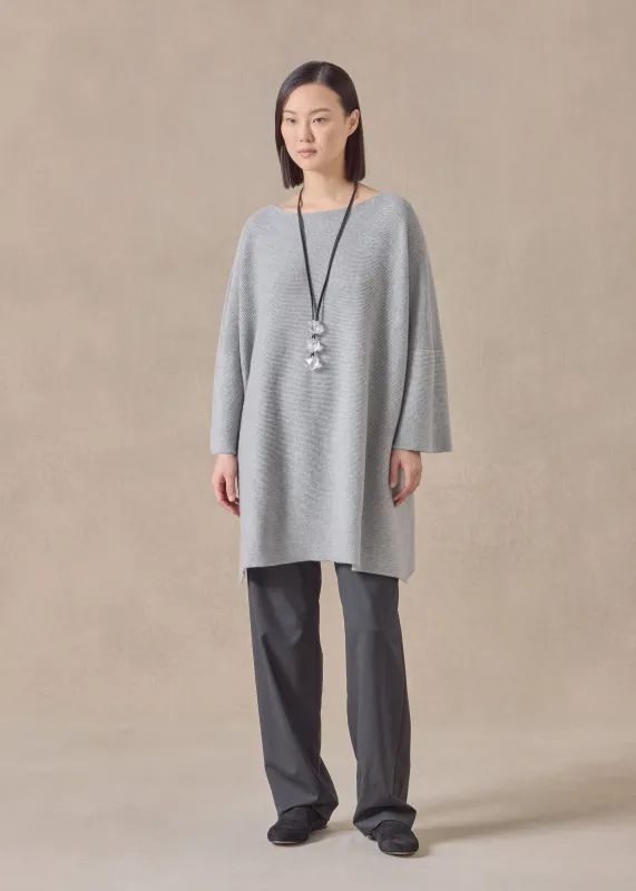 cashmere slash neck 3/4 sleeve sweater - long plus with slits (silvergrey) sold by eskandar