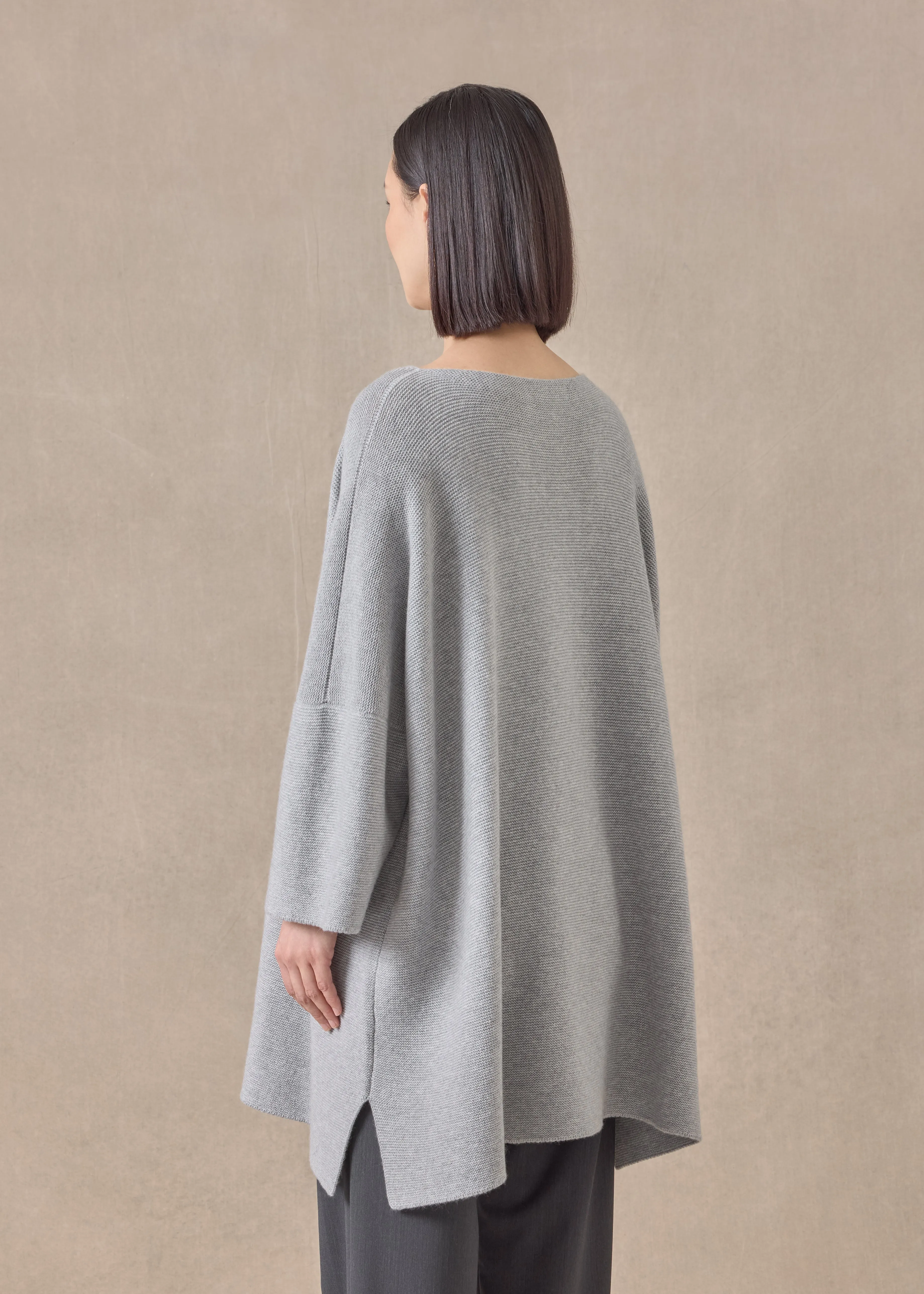 cashmere slash neck 3/4 sleeve sweater - long plus with slits (silvergrey) sold by eskandar product image thumbnail 4