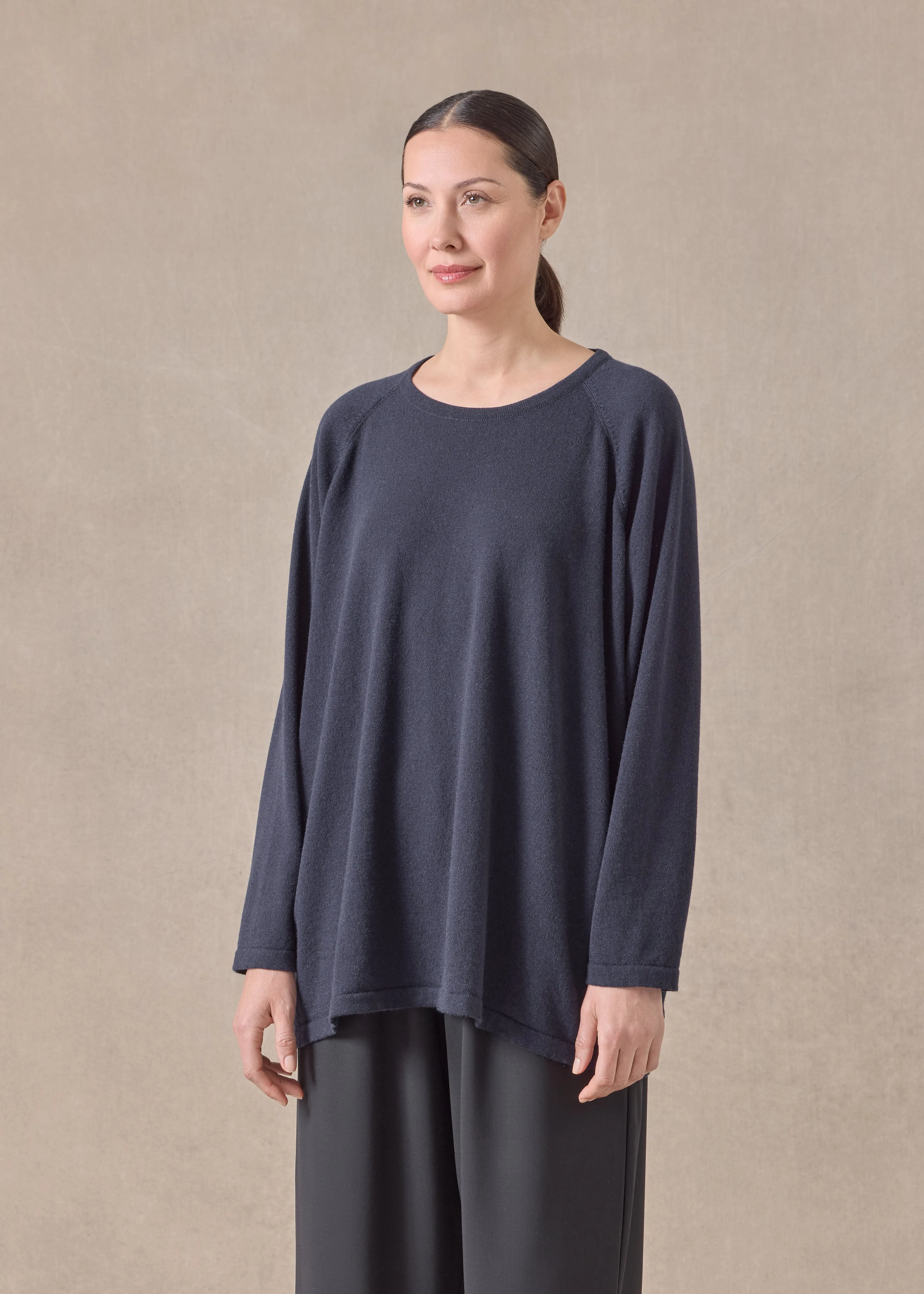 cashmere raglan sleeve round neck sweater - long (navydark) sold by eskandar product image thumbnail 2