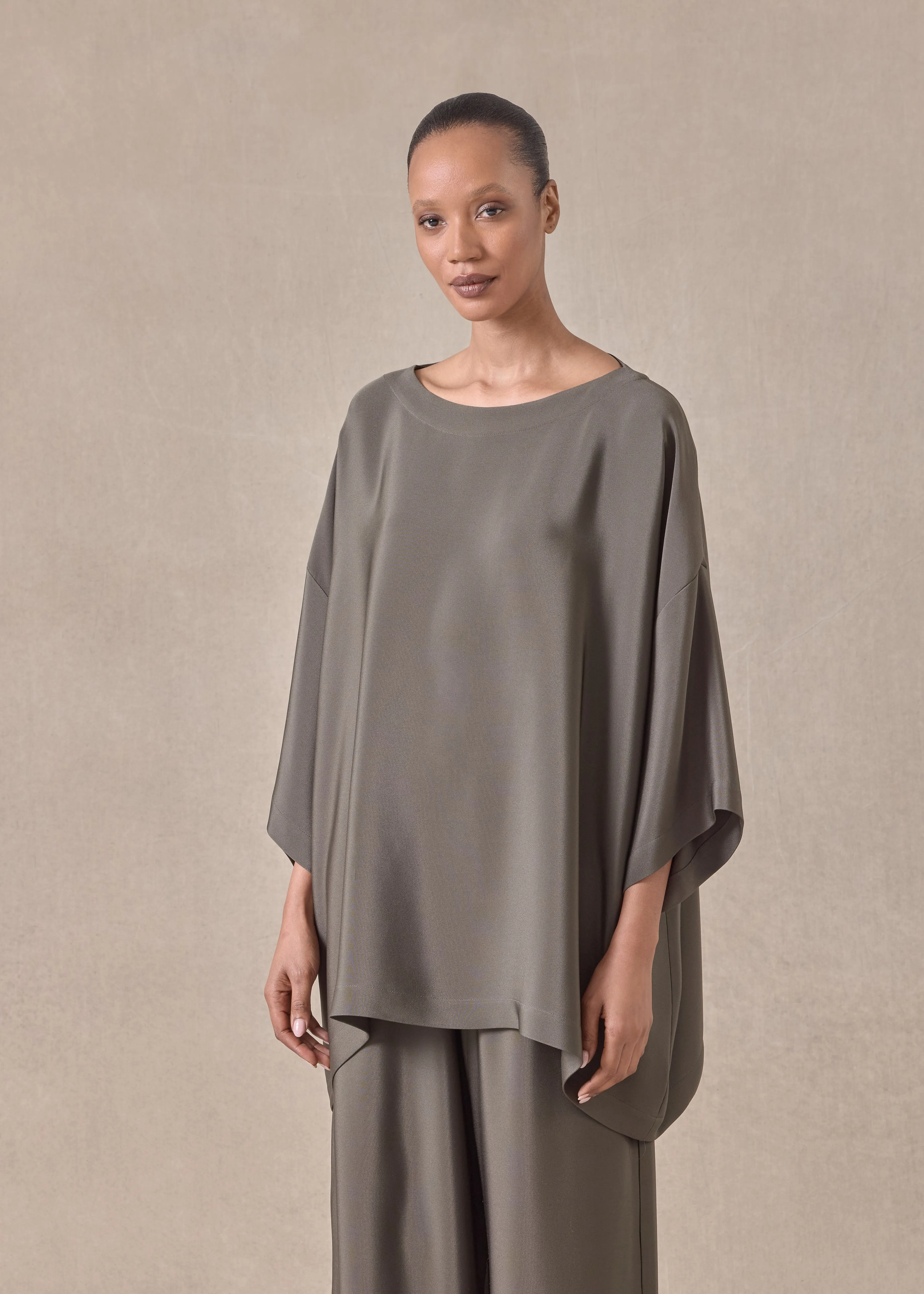 silk 3/4 sleeve bateau neck tunic - long sold by eskandar product image thumbnail 2