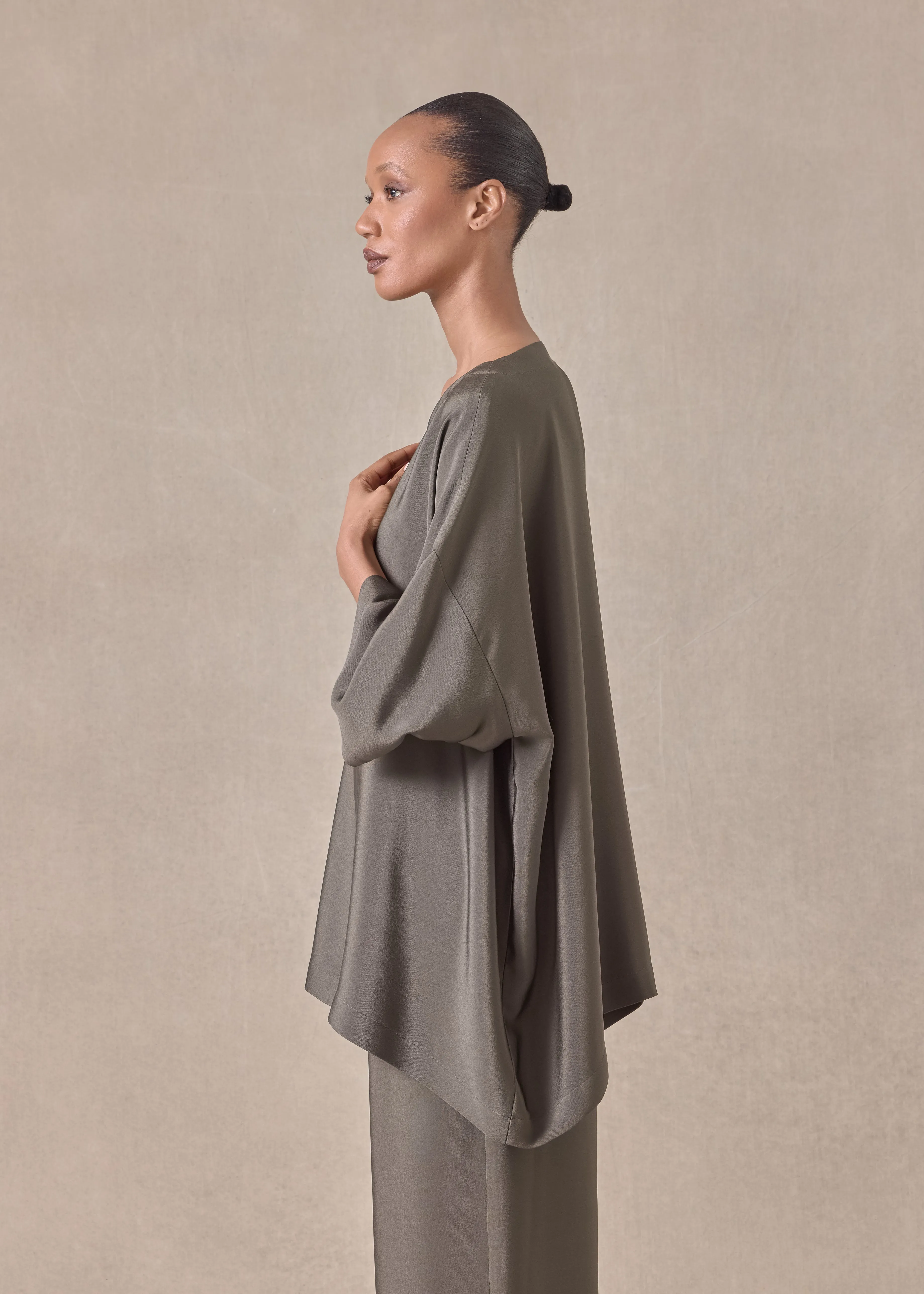 silk 3/4 sleeve bateau neck tunic - long sold by eskandar product image thumbnail 3