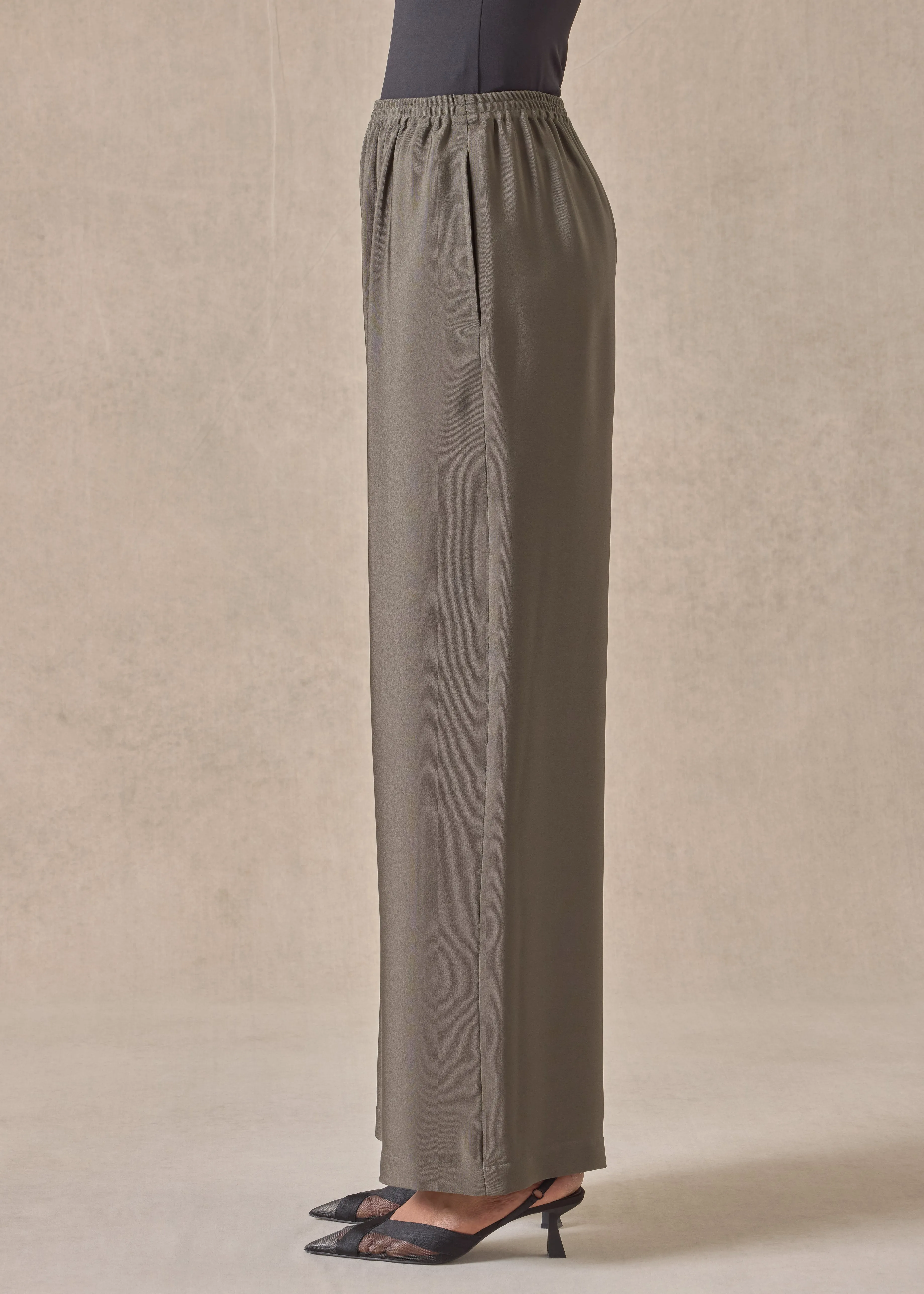 silk flared trouser (darkmoss) sold by eskandar product image thumbnail 3