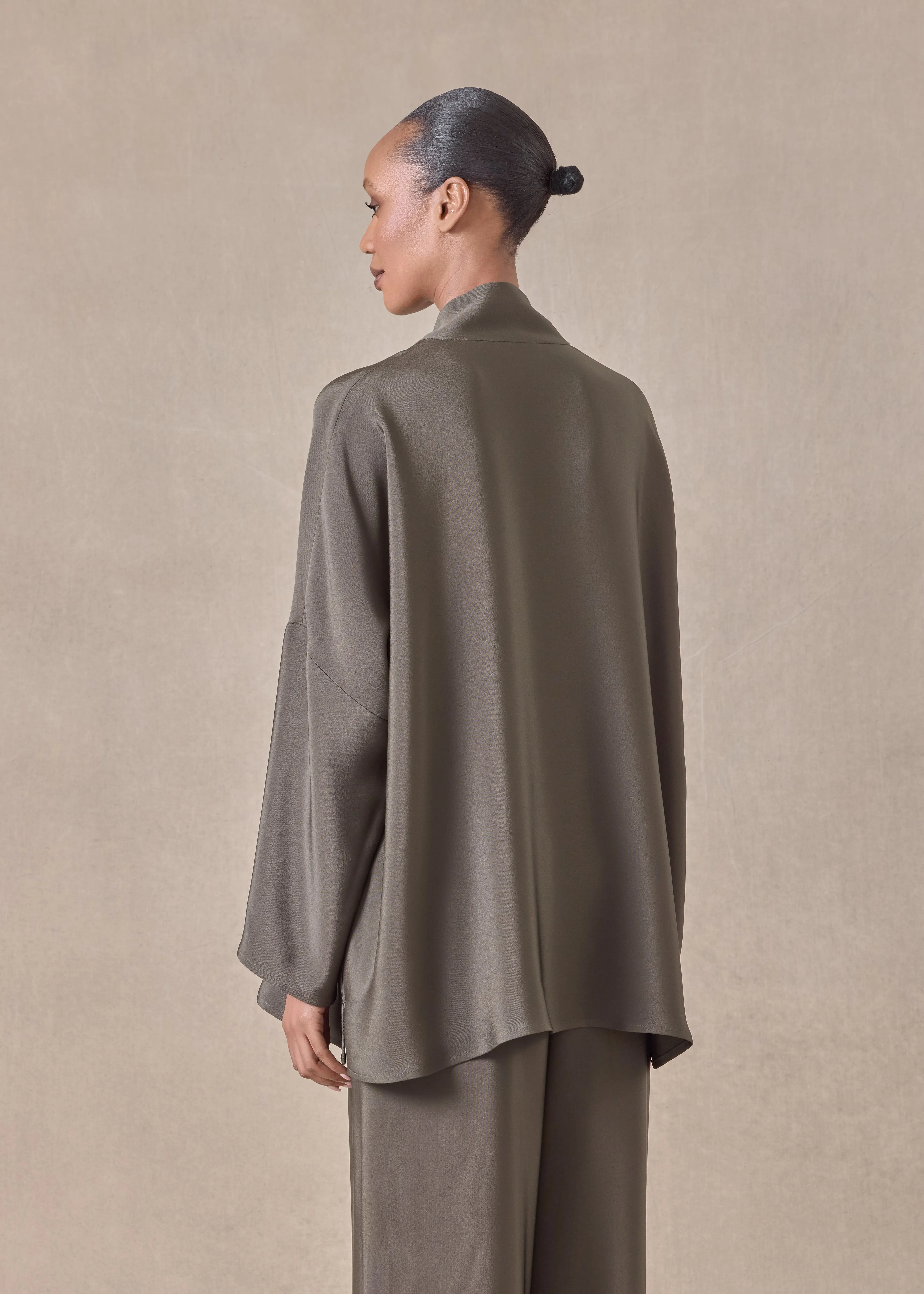 silk chinese imperial shirt with chinese collar - long (darkmoss) sold by eskandar product image thumbnail 4