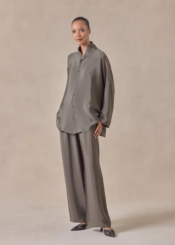 silk chinese imperial shirt with chinese collar - long (darkmoss) sold by eskandar