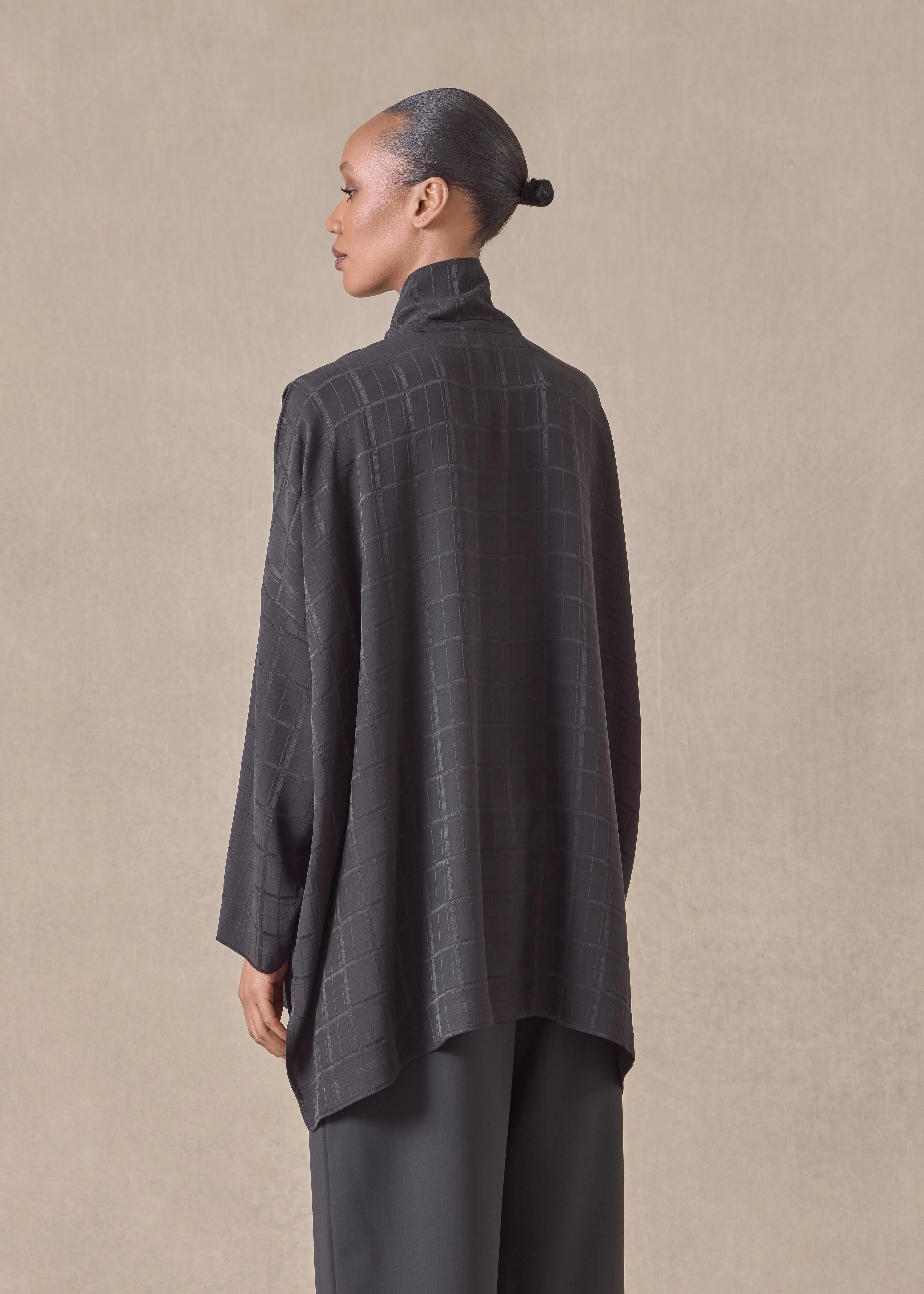 silk wide longer back scrunch neck shirt - long (black) sold by eskandar product image thumbnail 4