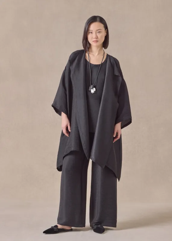 lightweight silk plisse wide a-line jacket coat - long plus (black) sold by eskandar