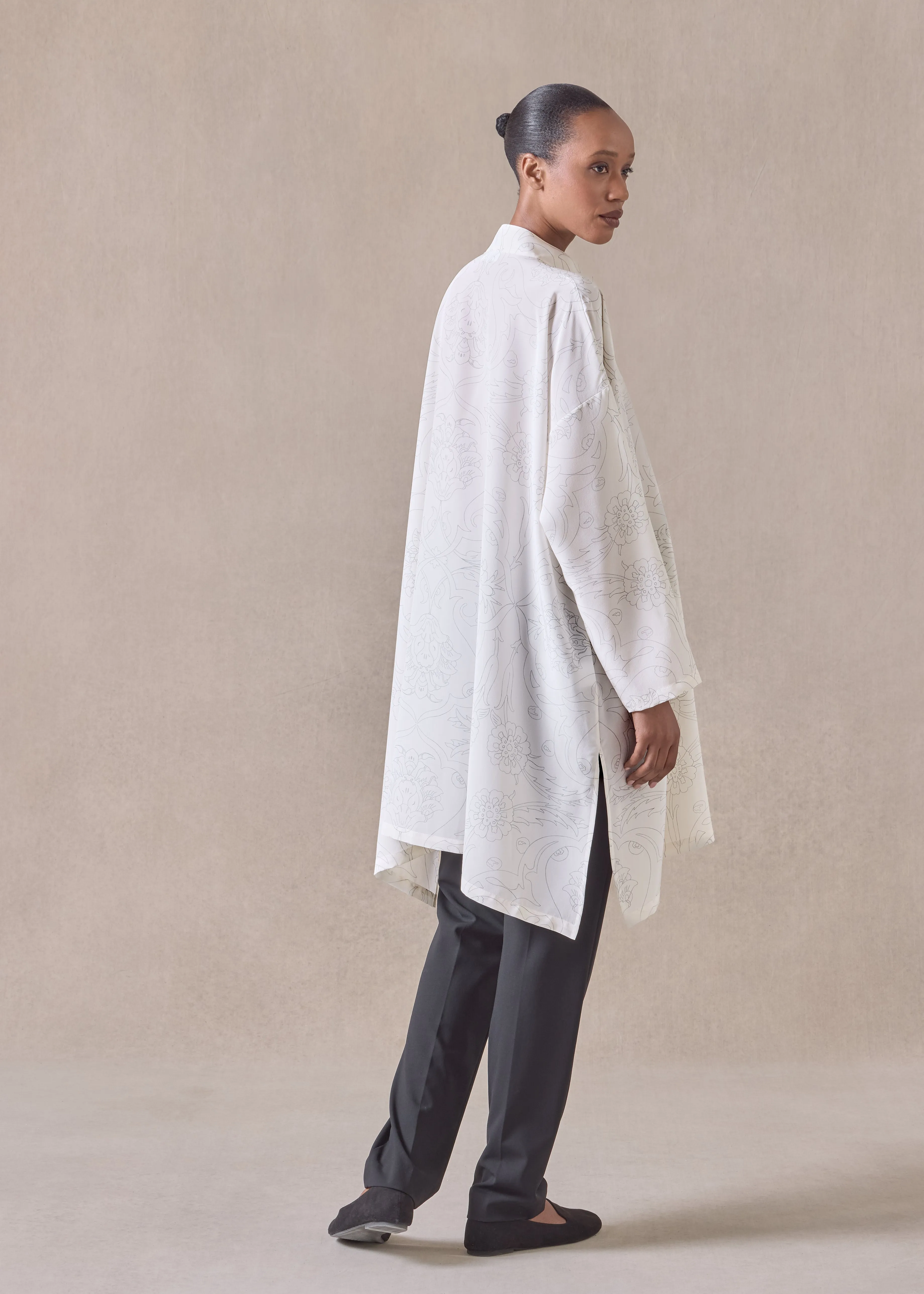 silk wide a-line collarless shirt - very long with slits (pencil) sold by eskandar product image thumbnail 4