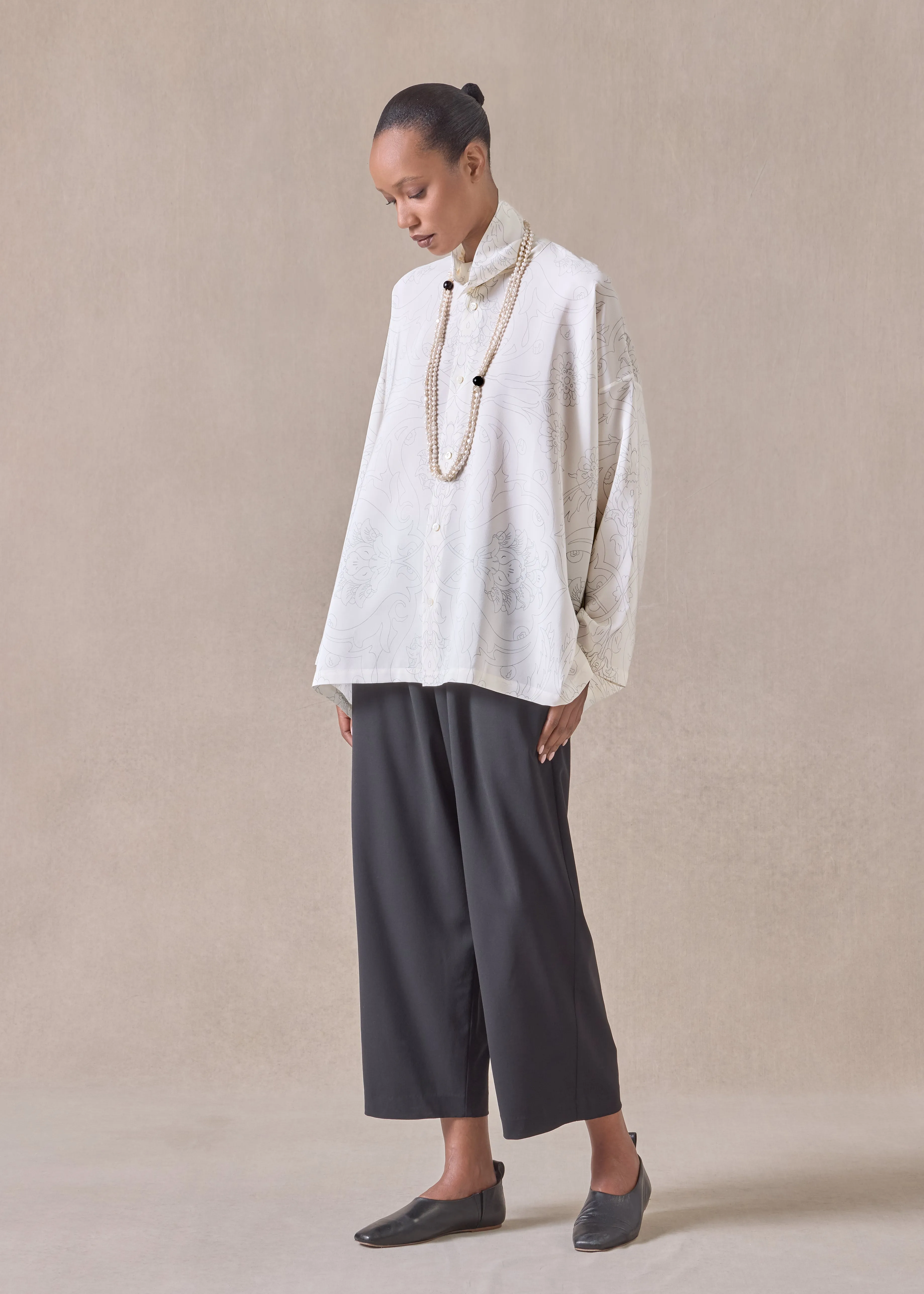 silk wide a-line scrunch neck shirt - mid plus (pencil) sold by eskandar