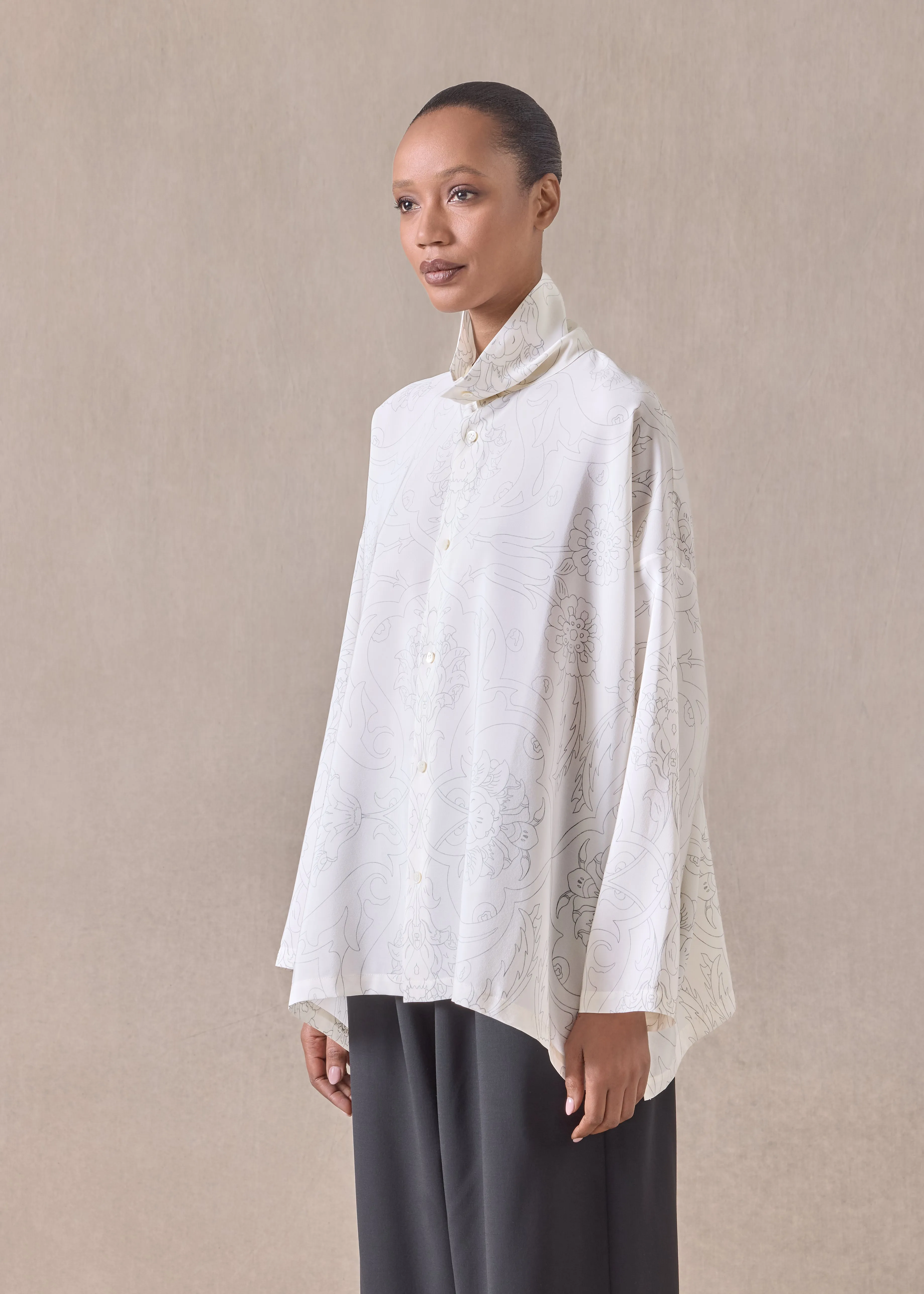 silk wide a-line scrunch neck shirt - mid plus (pencil) sold by eskandar product image thumbnail 2