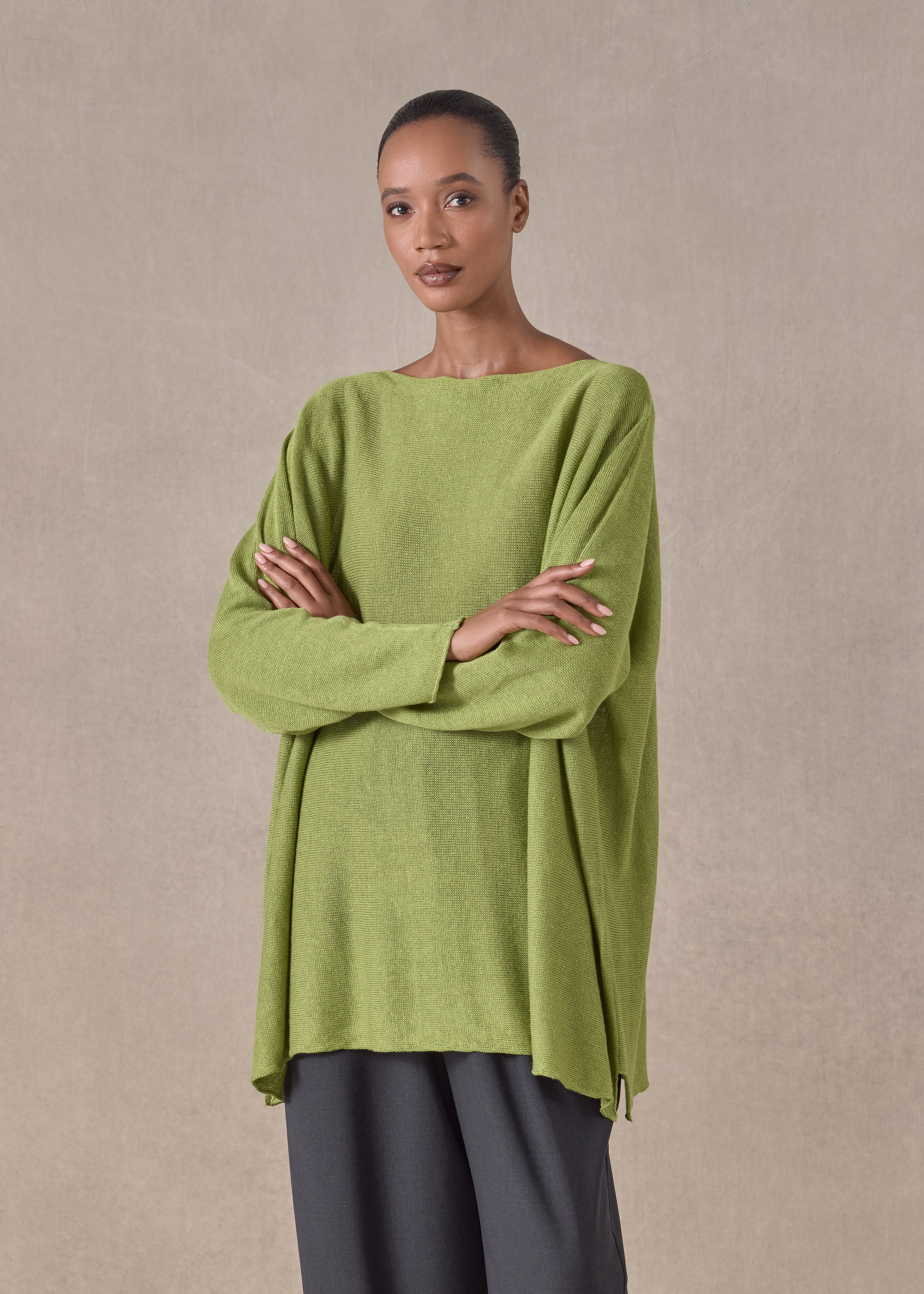 linen side ways knitted sweater - long sold by eskandar