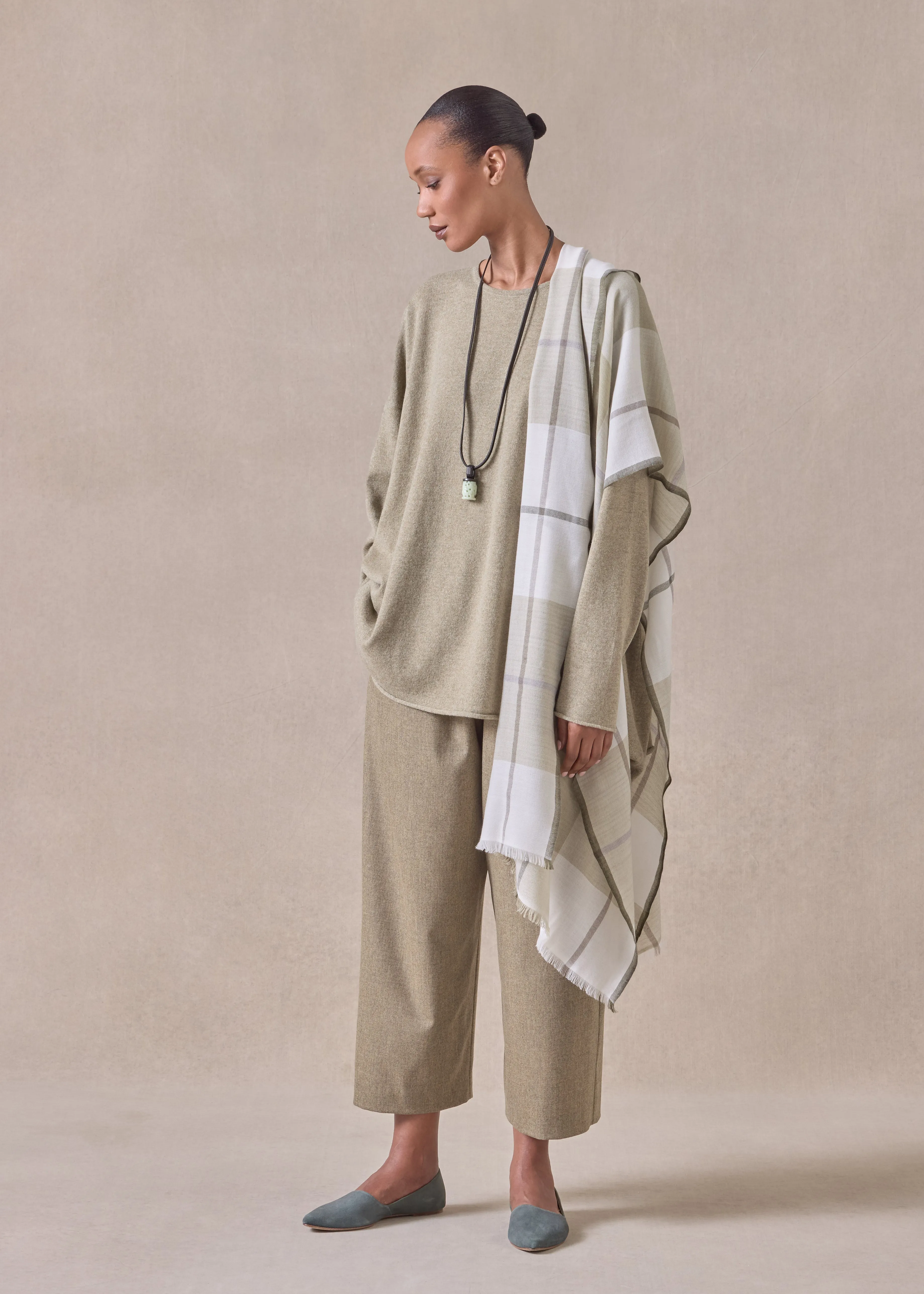 cashmere tartan check scarf (greensand) sold by eskandar