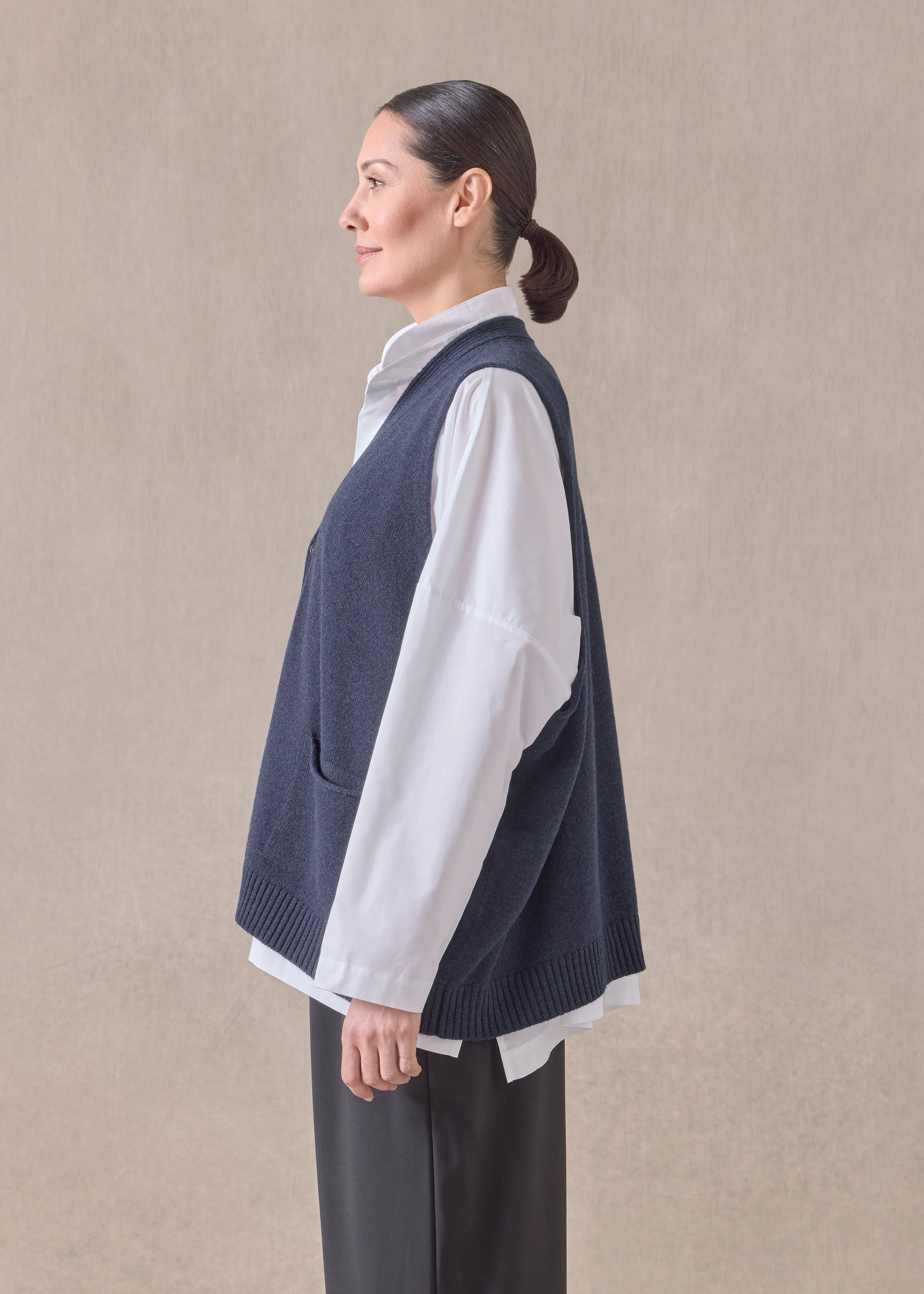 cashmere scoop armhole waistcoat - mid plus (inkblue) sold by eskandar product image thumbnail 3