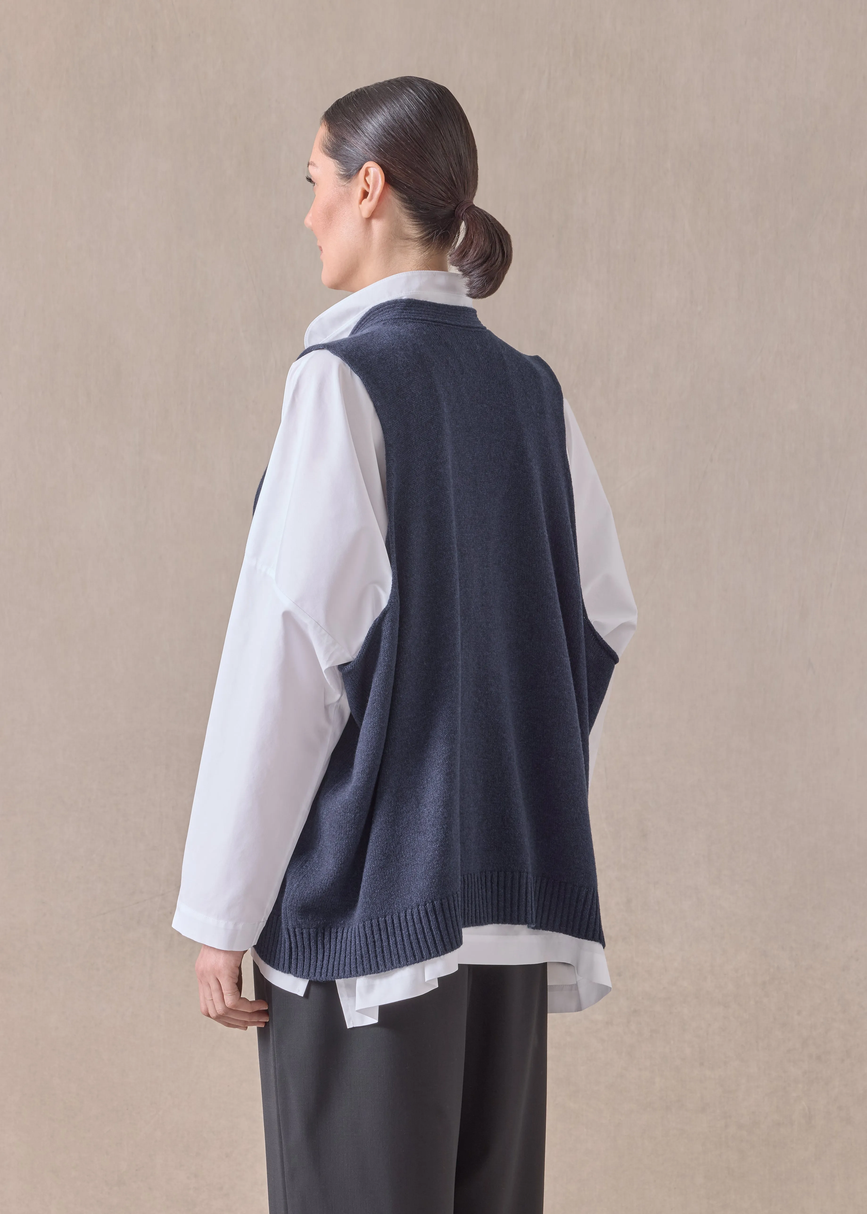 cashmere scoop armhole waistcoat - mid plus (inkblue) sold by eskandar product image thumbnail 4