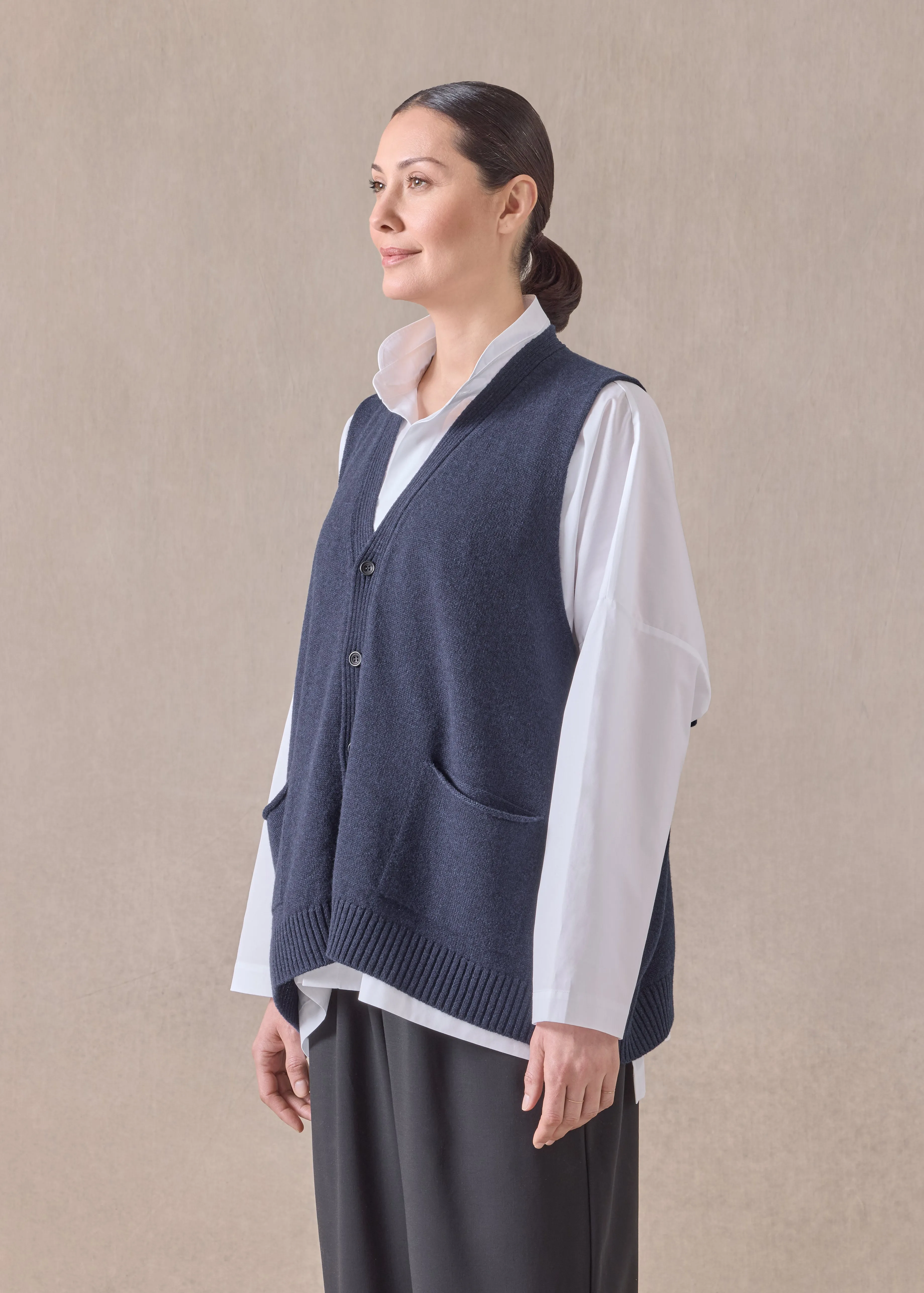 cashmere scoop armhole waistcoat - mid plus (inkblue) sold by eskandar product image thumbnail 2