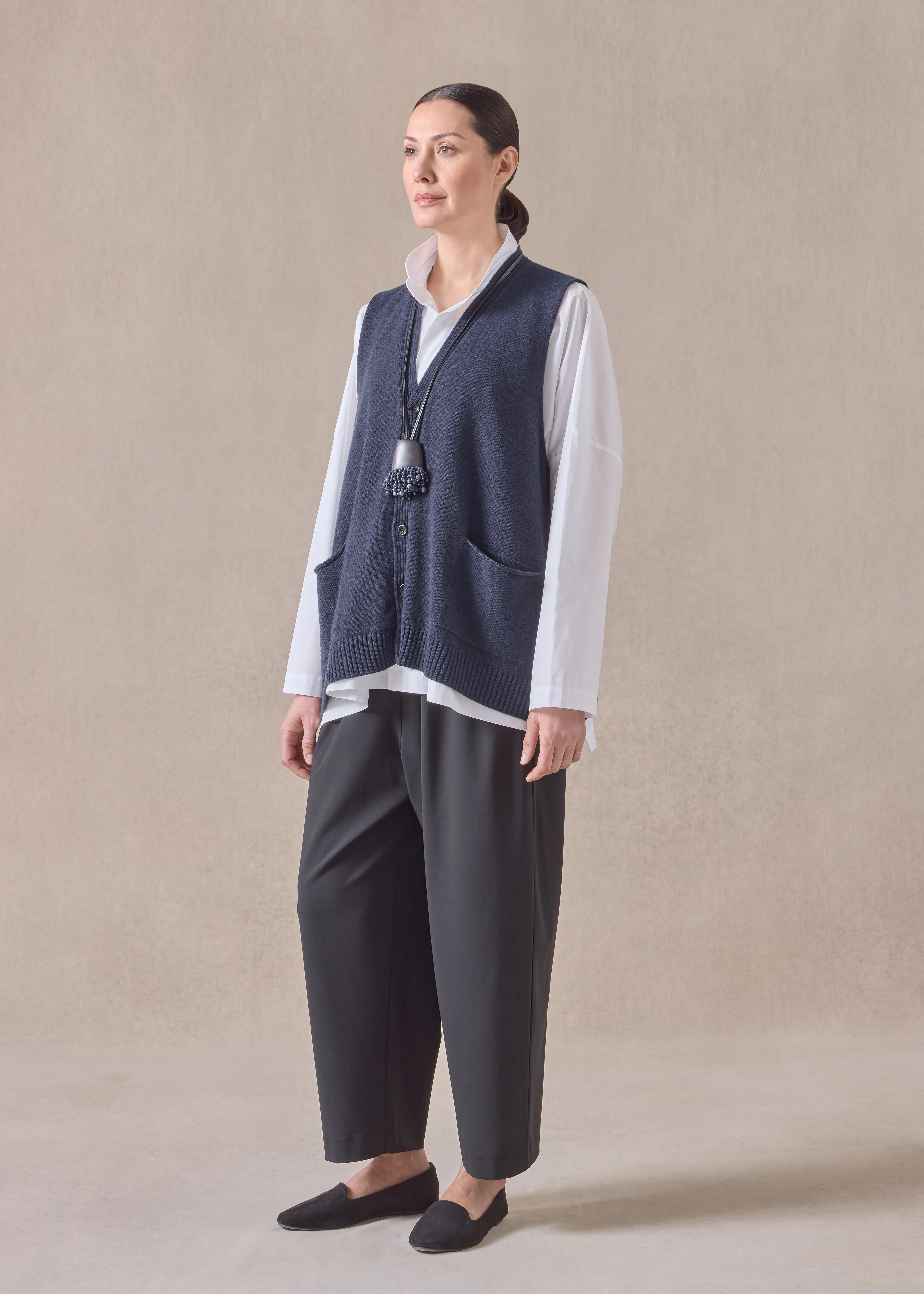 cashmere scoop armhole waistcoat - mid plus (inkblue) sold by eskandar