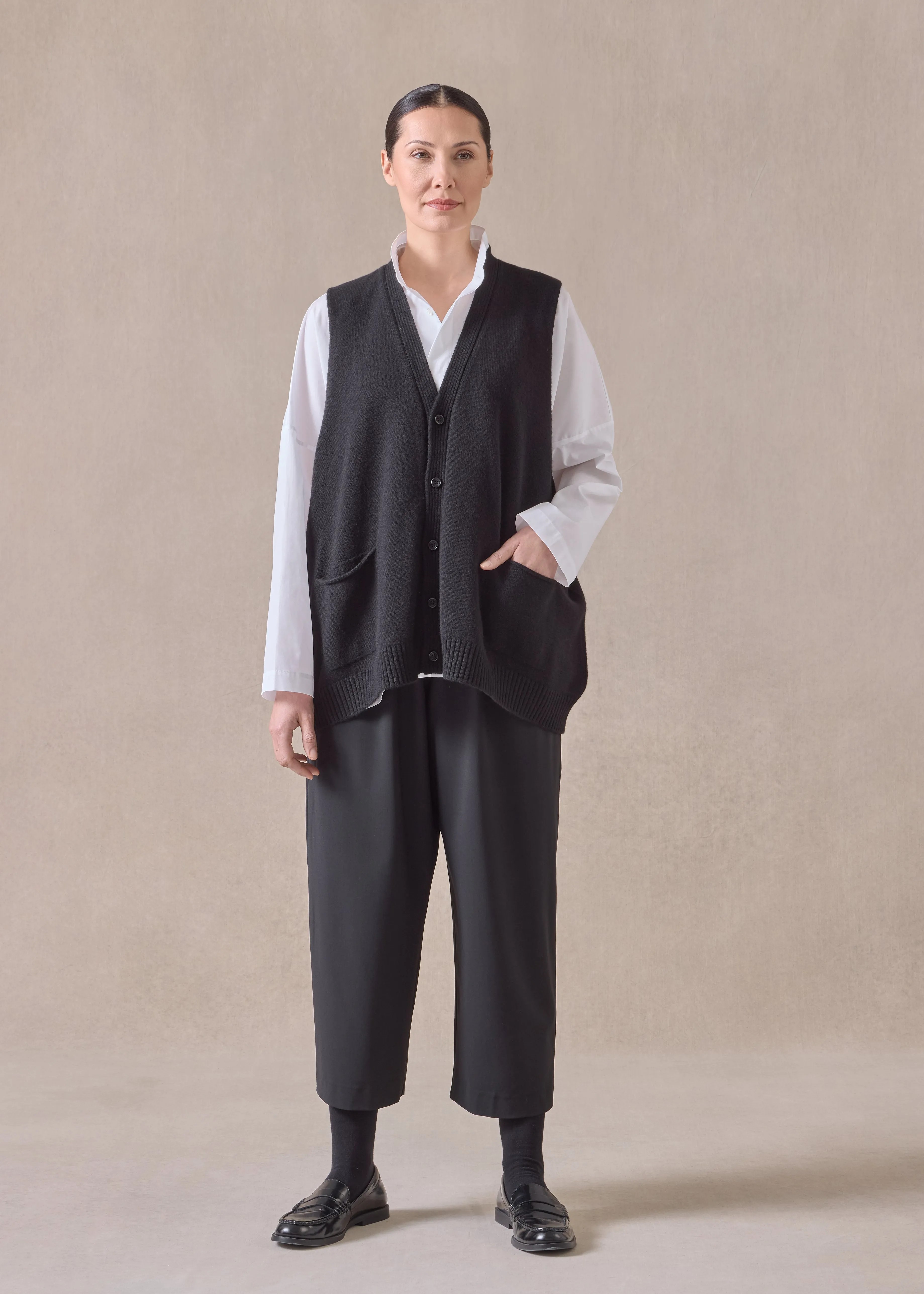 cashmere scoop armhole waistcoat - mid plus (black) sold by eskandar
