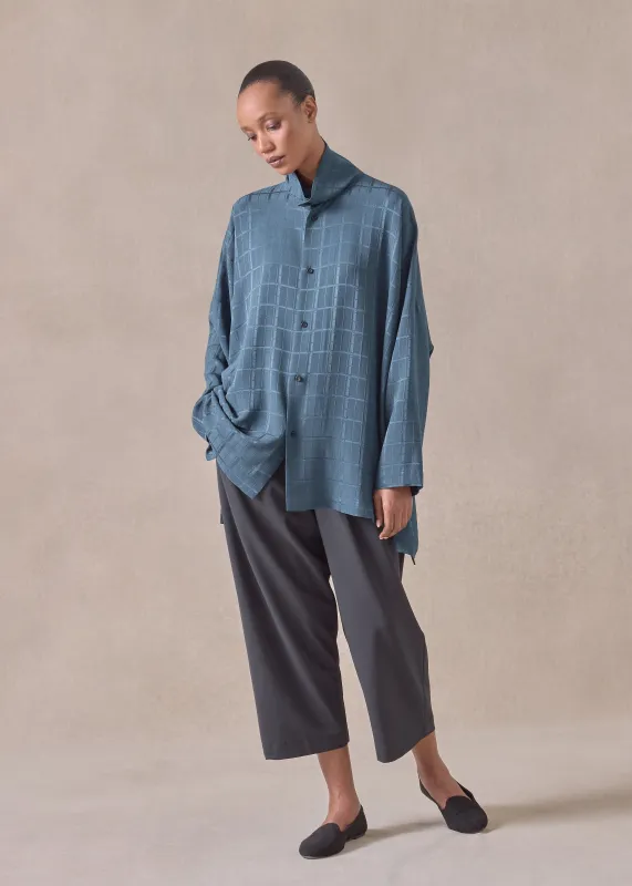 silk wide longer back scrunch neck shirt - long (tealdark) sold by eskandar