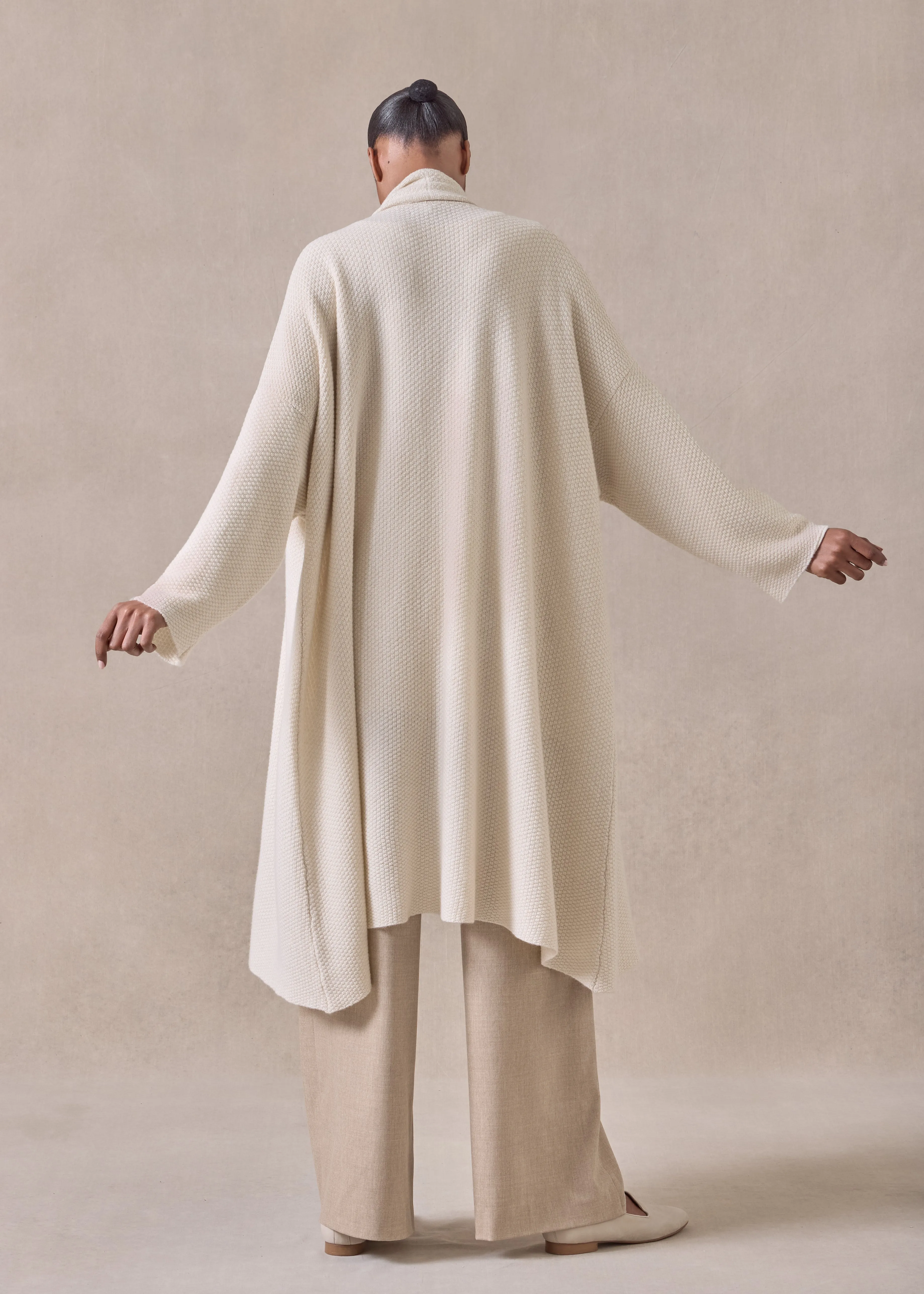 cashmere a-line scrunch shawl collar cardigan - very long (undyed) sold by eskandar product image thumbnail 4