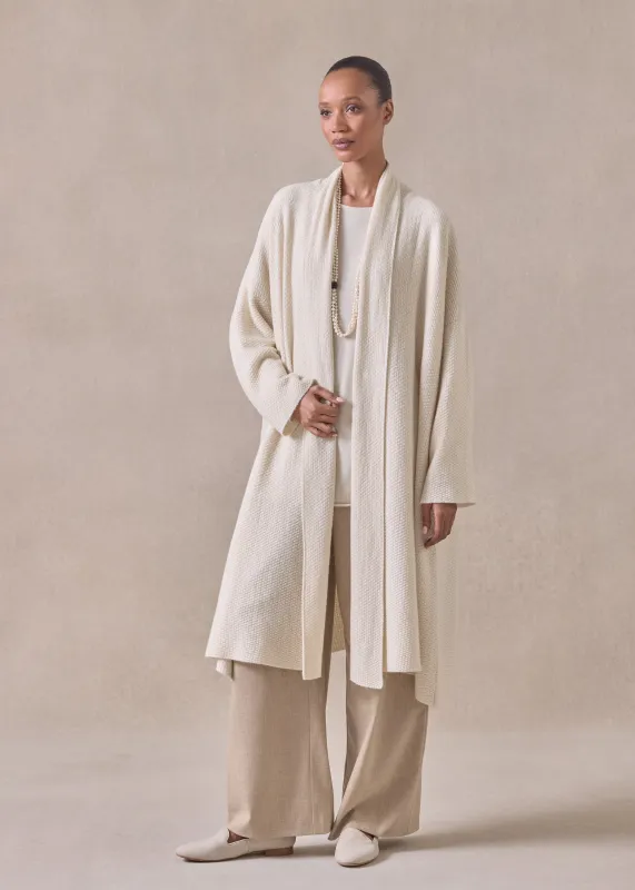 cashmere a-line scrunch shawl collar cardigan - very long (undyed) sold by eskandar