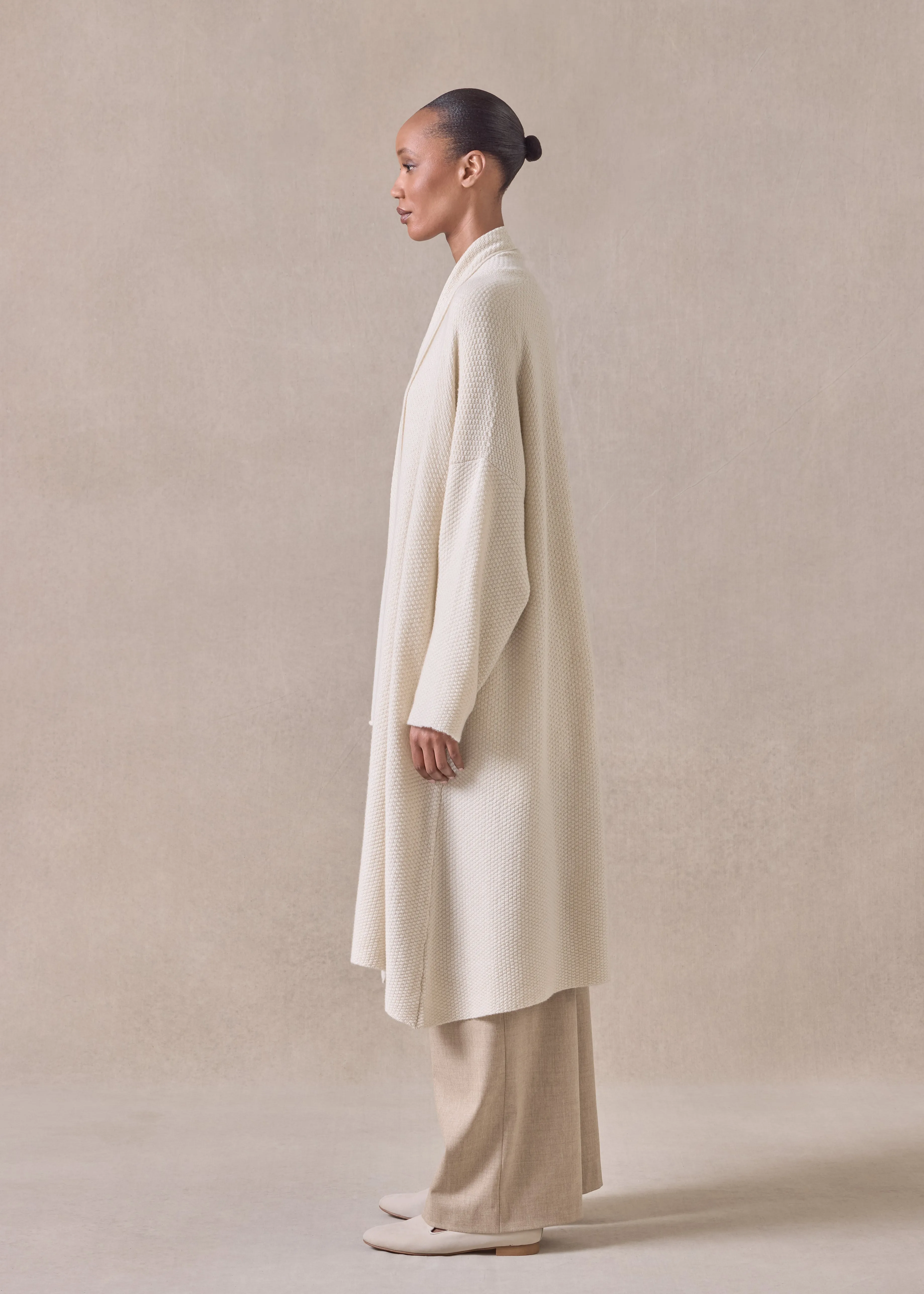 cashmere a-line scrunch shawl collar cardigan - very long (undyed) sold by eskandar product image thumbnail 3