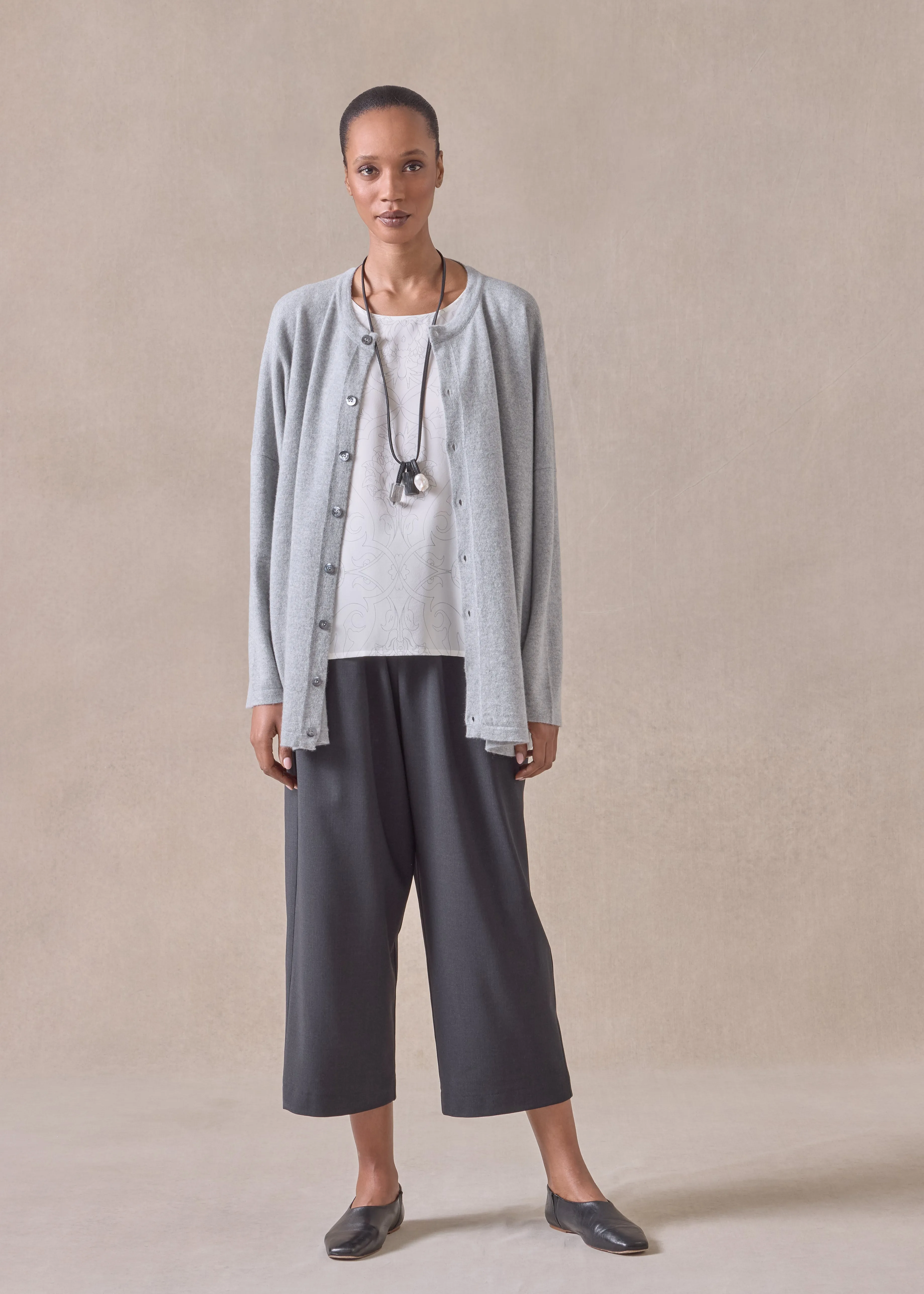 cashmere slim sleeve cardigan - mid plus (silvergrey) sold by eskandar product image thumbnail 2