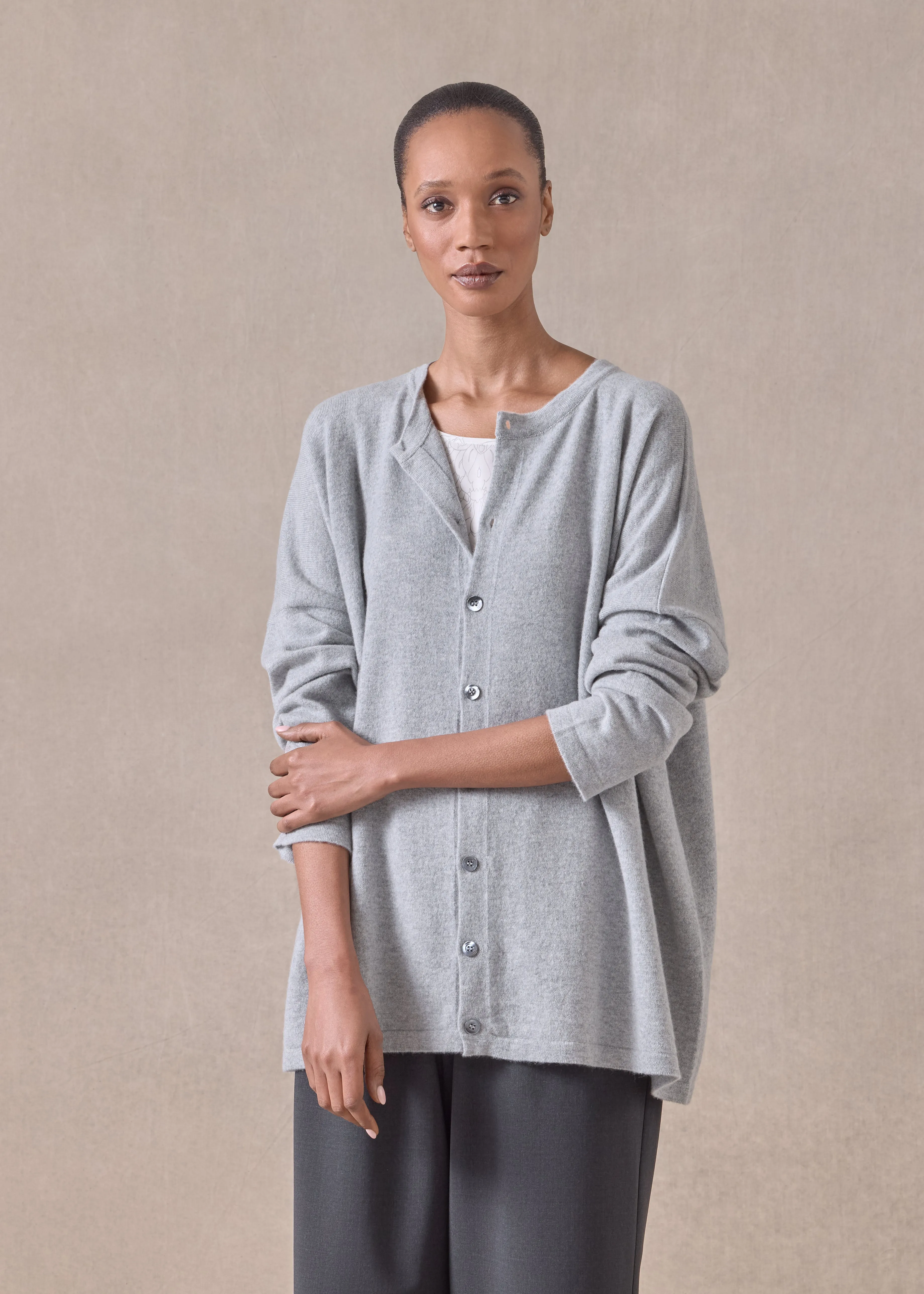 cashmere slim sleeve cardigan - mid plus (silvergrey) sold by eskandar
