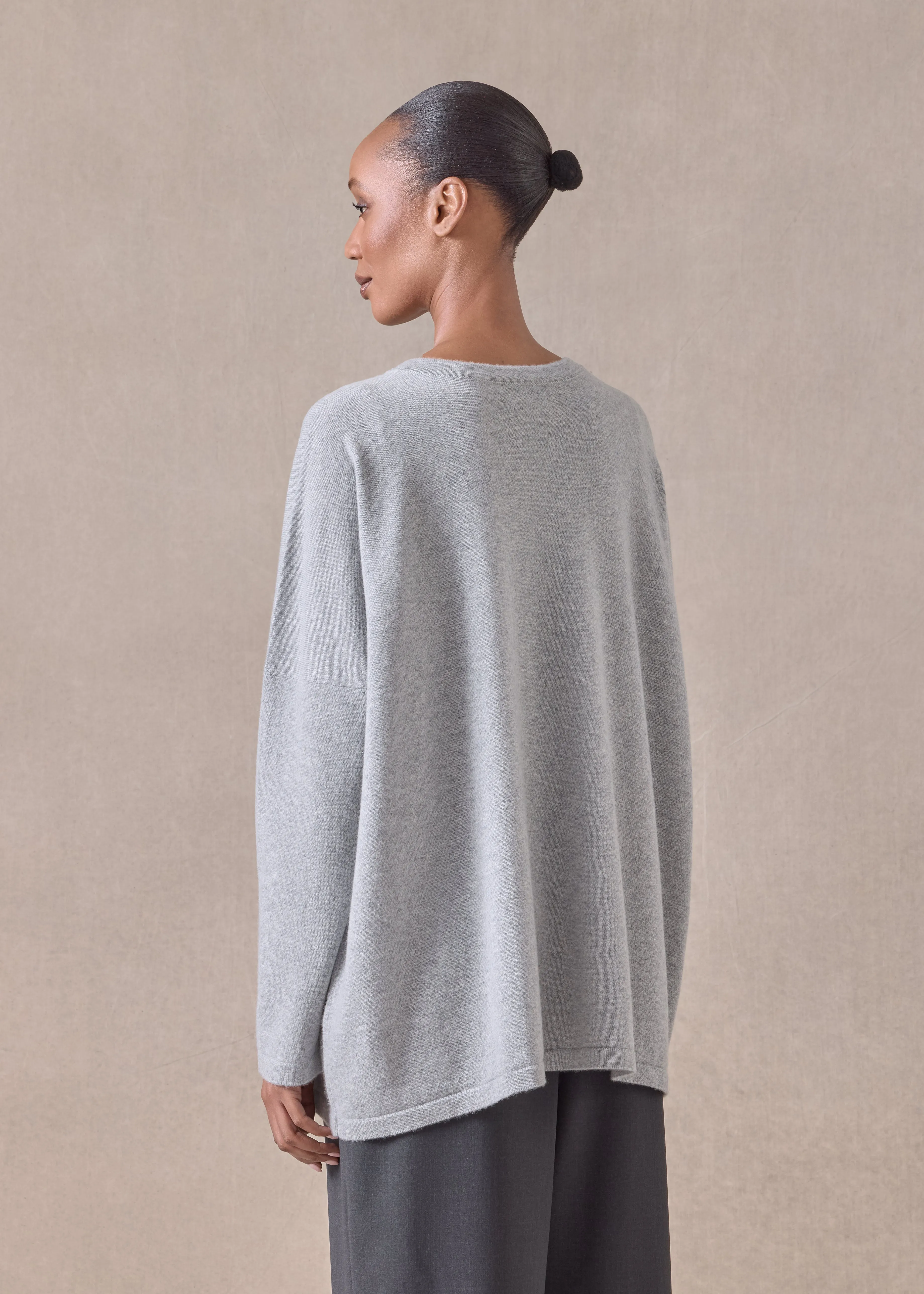 cashmere slim sleeve cardigan - mid plus (silvergrey) sold by eskandar product image thumbnail 5