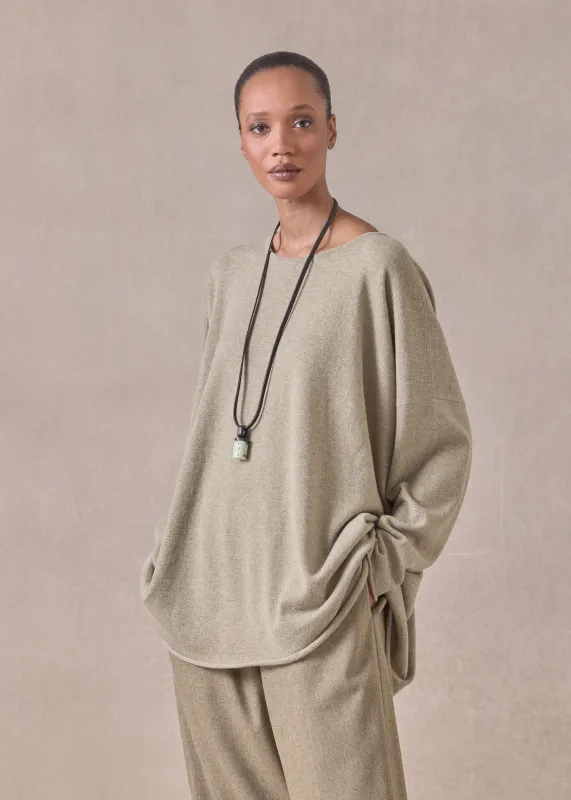 cashmere a-line bateau neck sweater - long (greensand) sold by eskandar