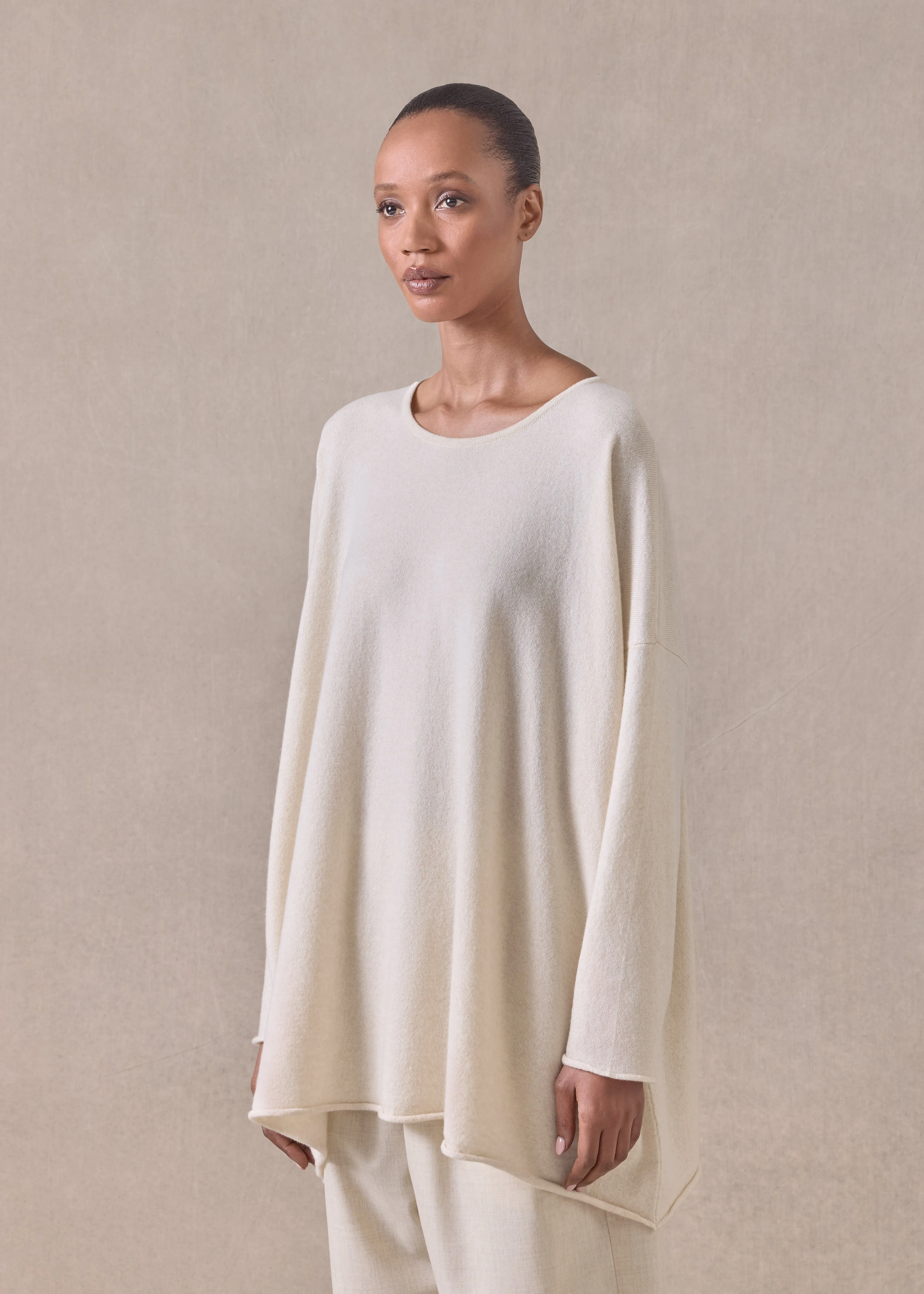 cashmere a-line bateau neck sweater - long (undyed) sold by eskandar product image thumbnail 2