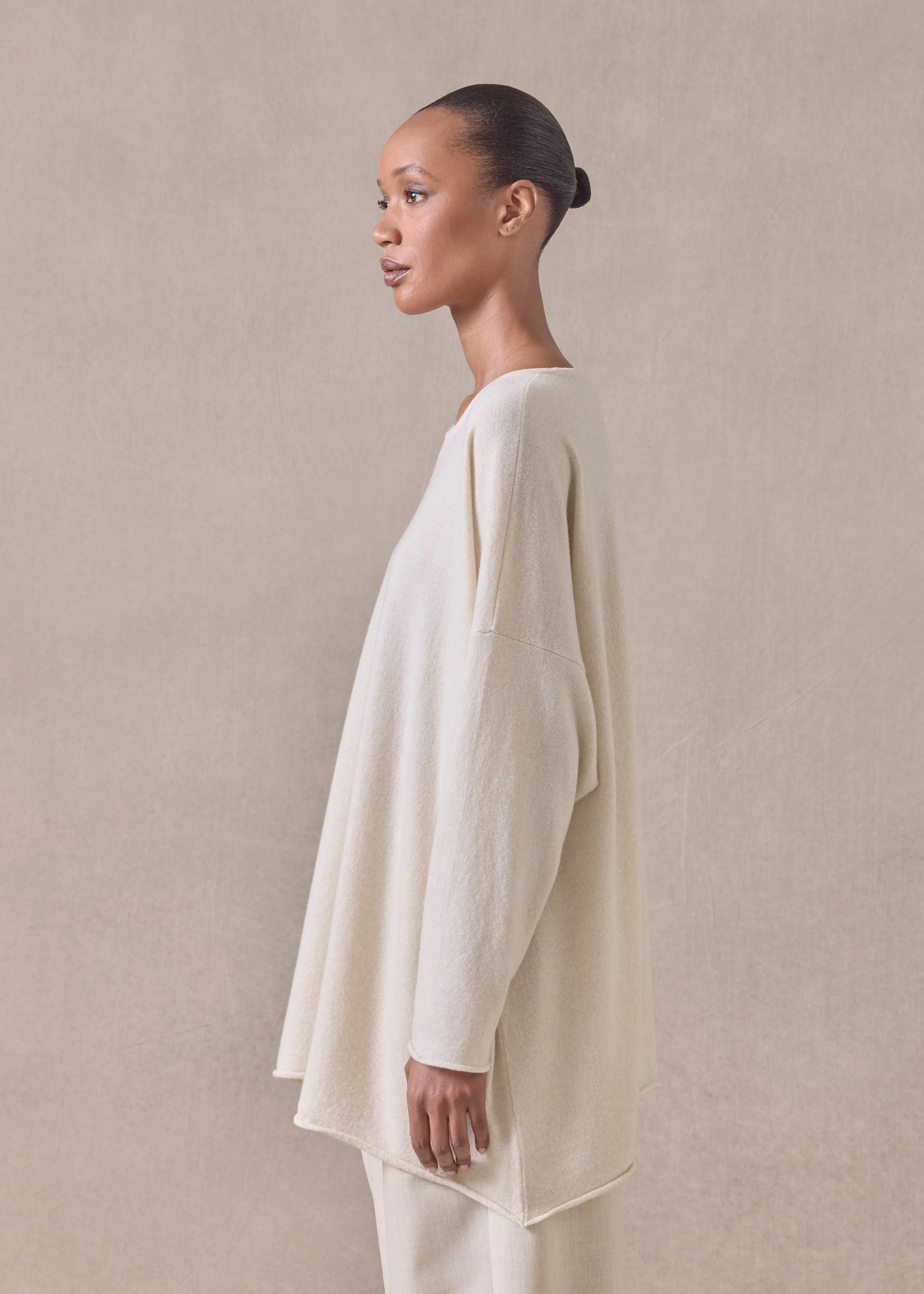 cashmere a-line bateau neck sweater - long (undyed) sold by eskandar product image thumbnail 3
